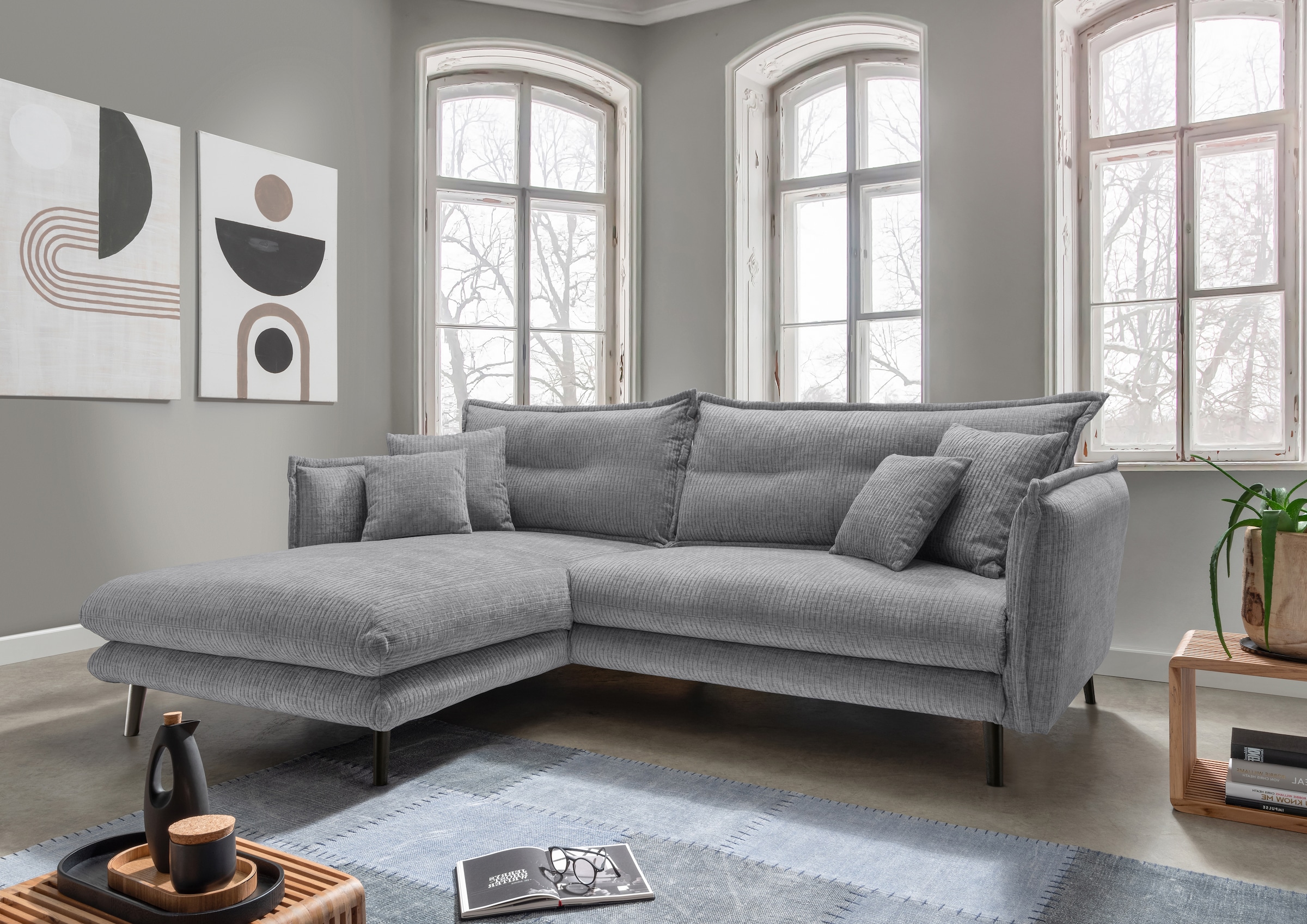 Home affaire Canapé d'angle »Lazio modern und bequem, schmale Armlehnen, tolle Detailverarbeitung« zwei verschiedene Fussfarben wählbar