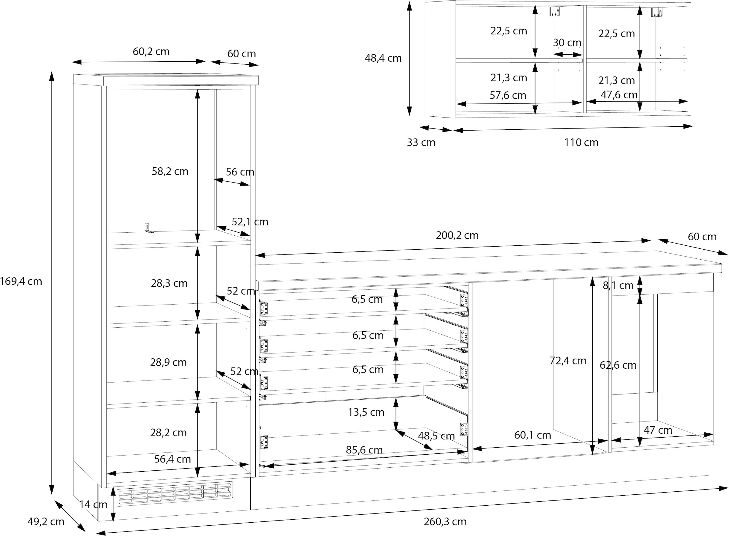 KOCHSTATION Kitchenette »KS-Nova« largeur 260 cm, au choix avec appareils Hanseatic-E