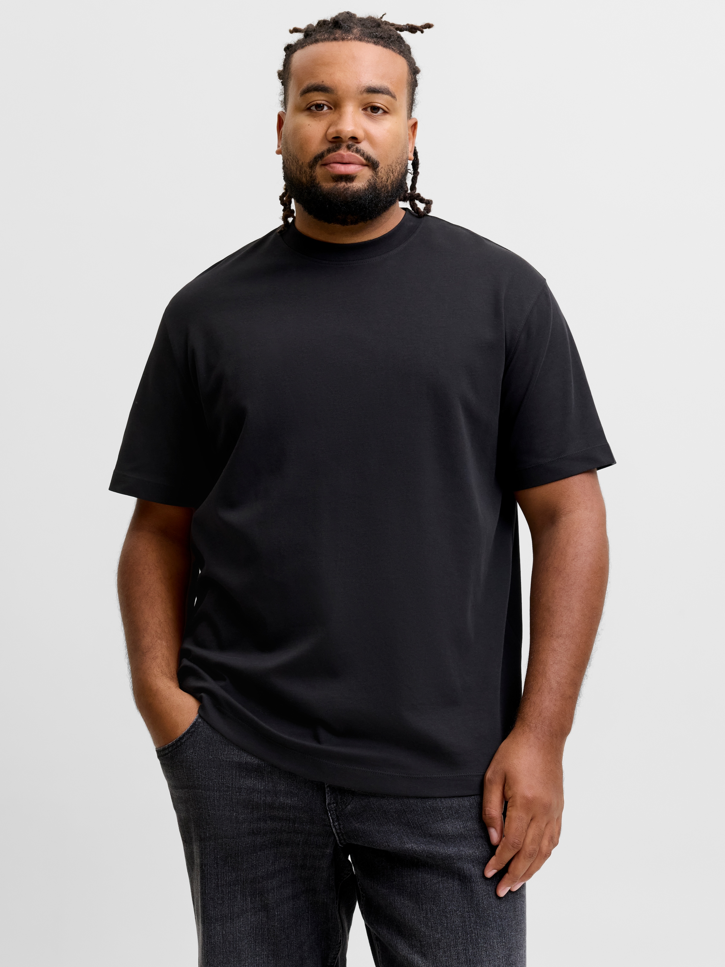 Image of Jack & Jones PlusSize Rundhalsshirt "JJEBARRON TEE SS O-NECK LN PLS" Baumwollmischung, relaxed fit