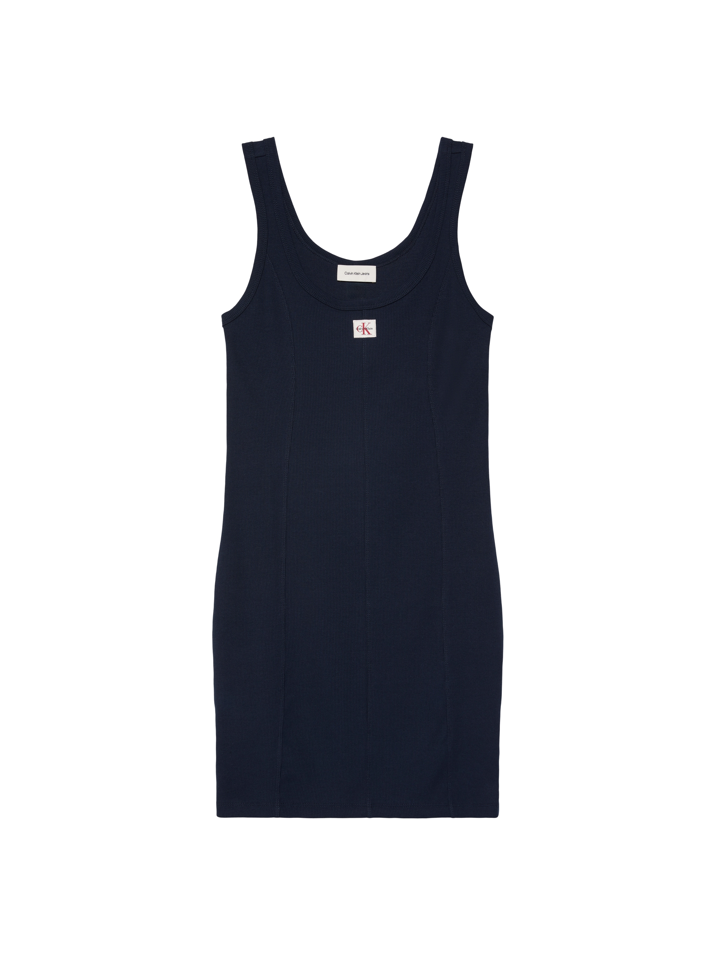 Calvin Klein Jeans Mini-robe »WOVEN LABEL BABY RIB MINI« Sans poche Figurbetonte Passform mit Rundhalsausschnitt