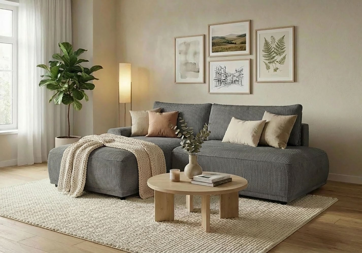 Image of TRENDMANUFAKTUR Ecksofa "Fordon II, Schlafsofa mit Bettkasten, Couch in L-Form, Breite 250 cm" in Cordstoff HYPER, dunkelgrau, Armlehne links
