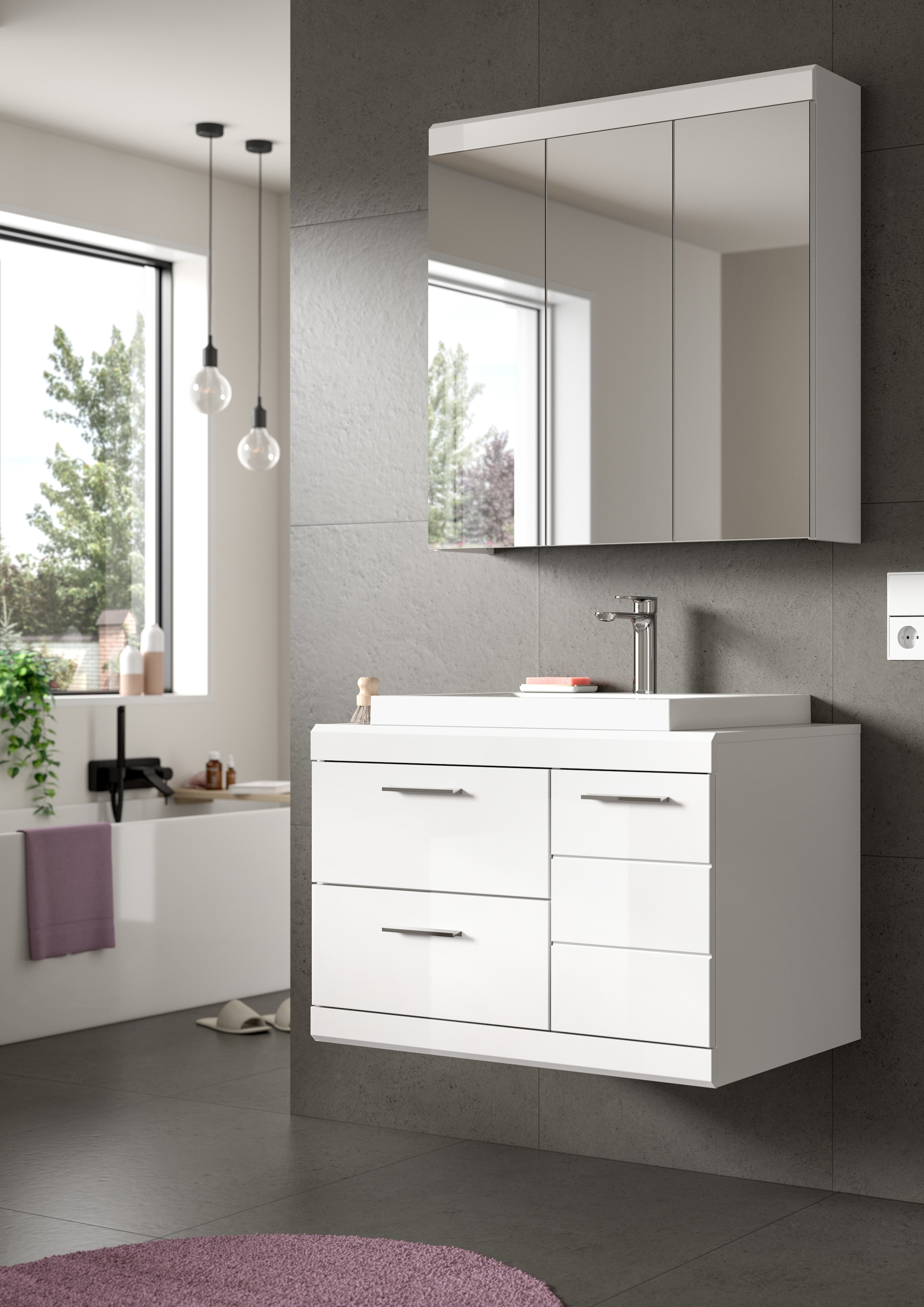 welltime Waschtisch »SIENA, hängend, inkl. Aufsatzwaschbecken, Breite 80 cm, MDF-Front« WBU, Badmöbel, Badschrank, Kommode, Unterschrank, Bad, Hängeschrank