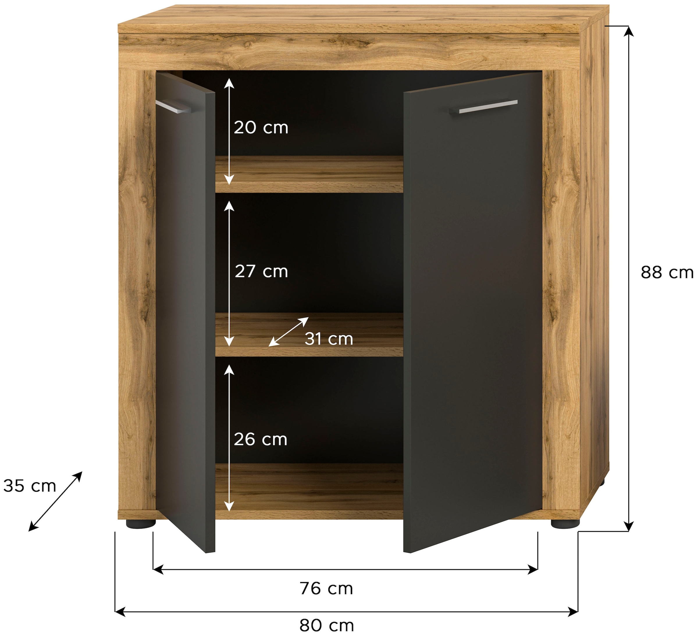 INOSIGN Highboard »Aosta, Höhe 88 cm, in verschiedenen Farbausführungen«, mit 2 Türen und 3 Fächern, Wohnzimmer, Kommode, Schrank