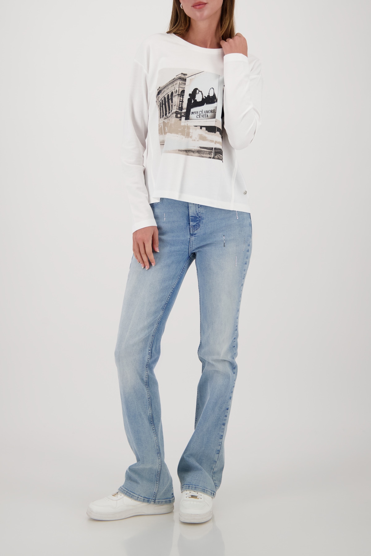 Monari T-shirt à manches longues »Shirt City Druck« Regular fit mit U-Boot-Ausschnitt