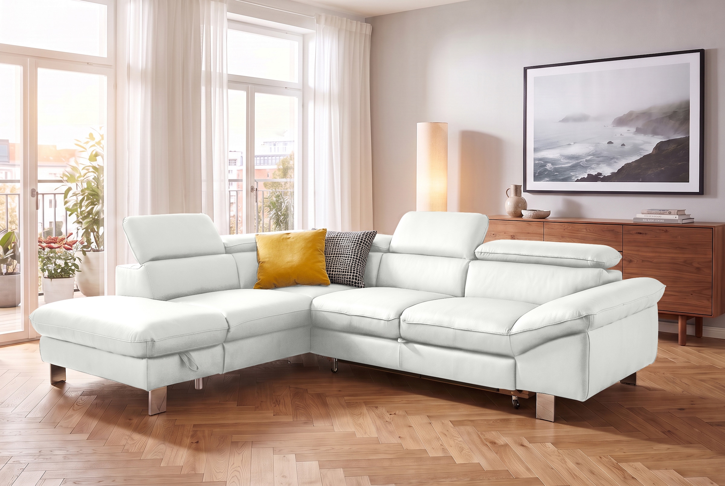 COTTA Ecksofa »Driver L-Form, B: 265cm, moderne Couch, Wellenunterfederung, inkl. 3 x« Kopfteilverstellung, optional Schlaffunktion & Bettkasten