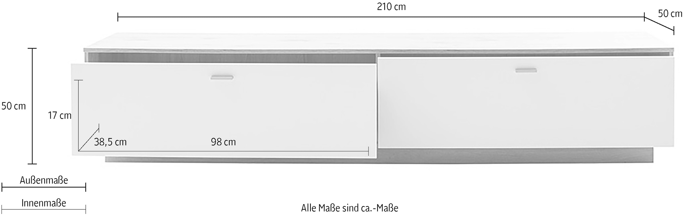 MCA furniture Lowboard »SANTERNO«, mit 2 Schubkästen, Fernsehergrösse bis 80 Zoll, Breite 210 cm