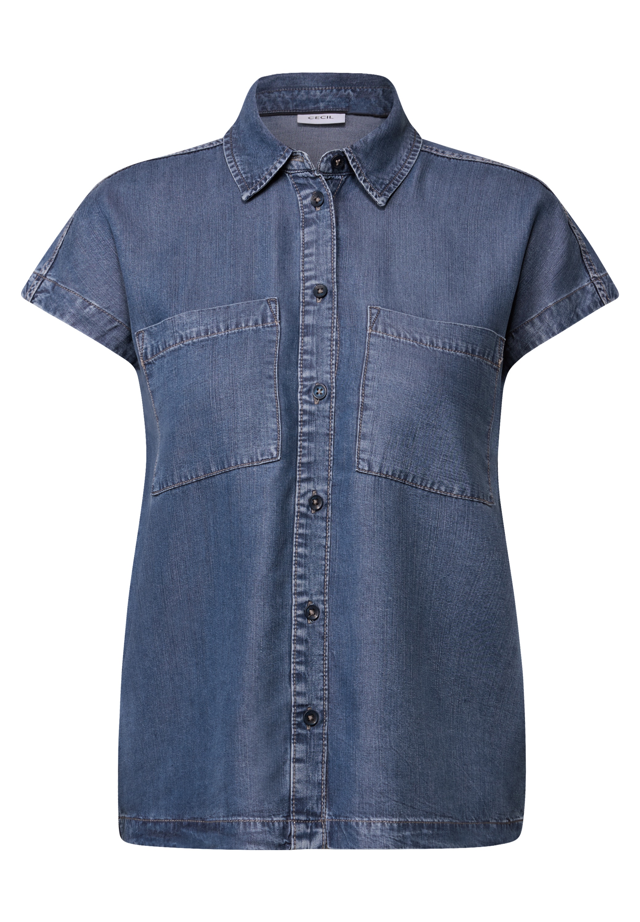 Cecil Jeansbluse, Denim-Look, mit Hemdkragen und durchgehender Knopfleiste