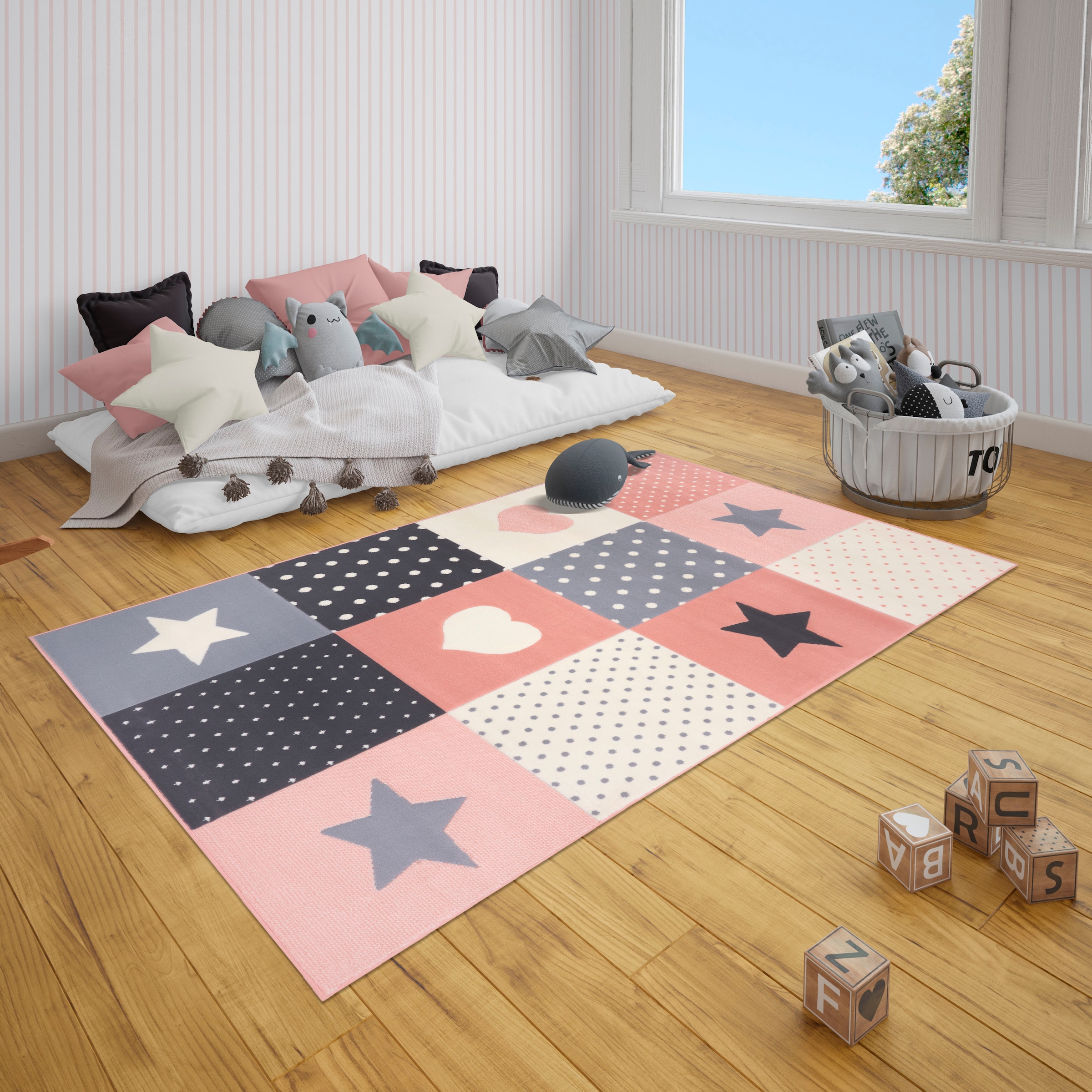 HANSE Home Kinderteppich »Pretty Patchwork«, rechteckig, Stern, Herz Motiv, Kurzflor, Patchwork