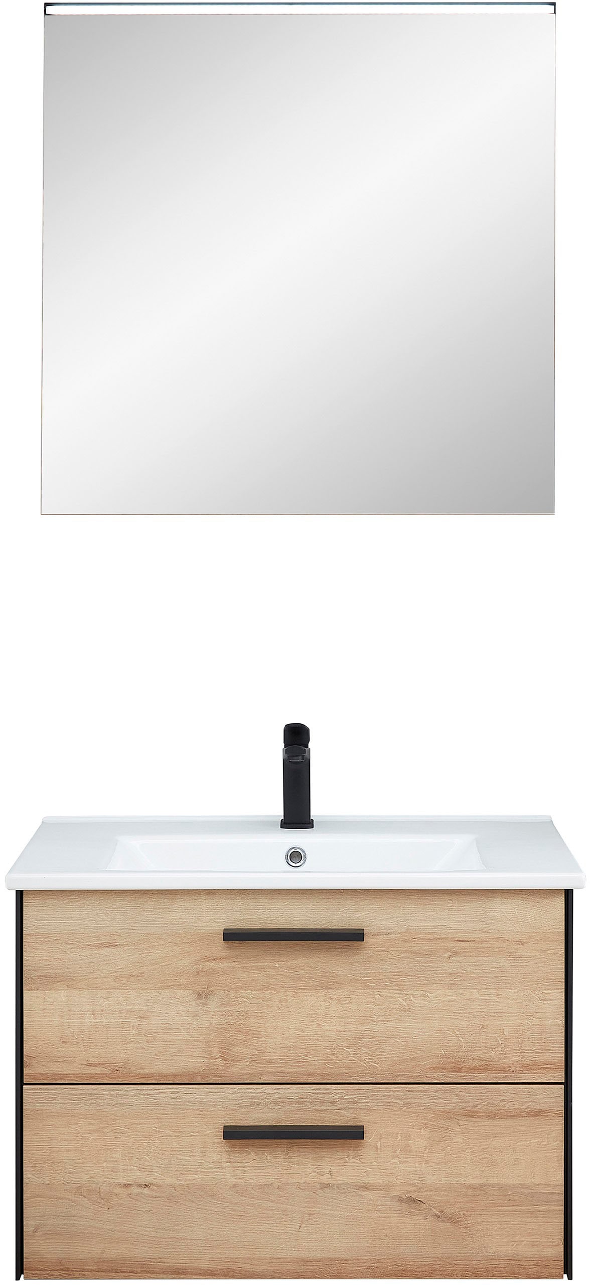 Image of Saphir Badmöbel-Set "Quickset 395 2-teilig, Keramik-Waschtisch mit LED-Spiegel, 75 cm breit" 2 Stk. tlg.
