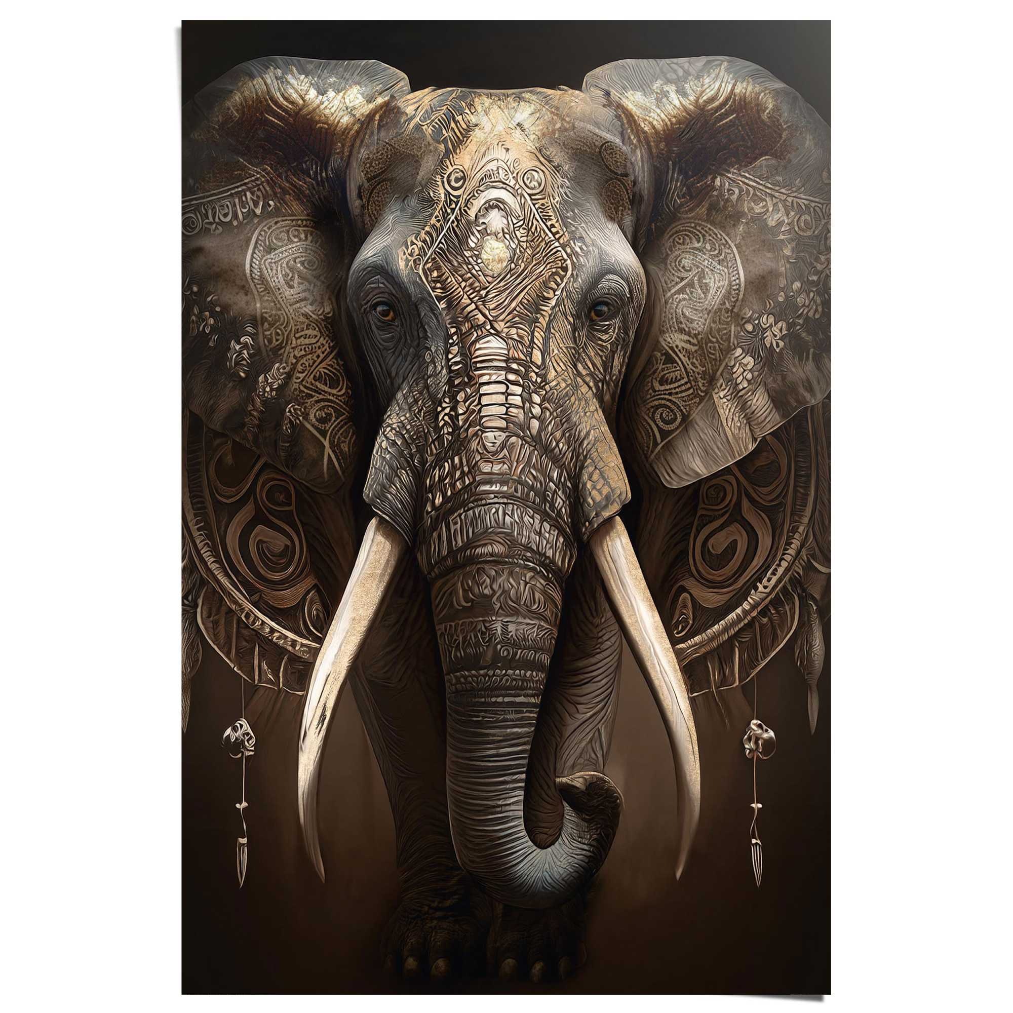 Image of Reinders Poster "Dekorierter Elefant" Wohnzimmer - Braun - 150 gr. Papier - Tiere - 61x91,5 cm