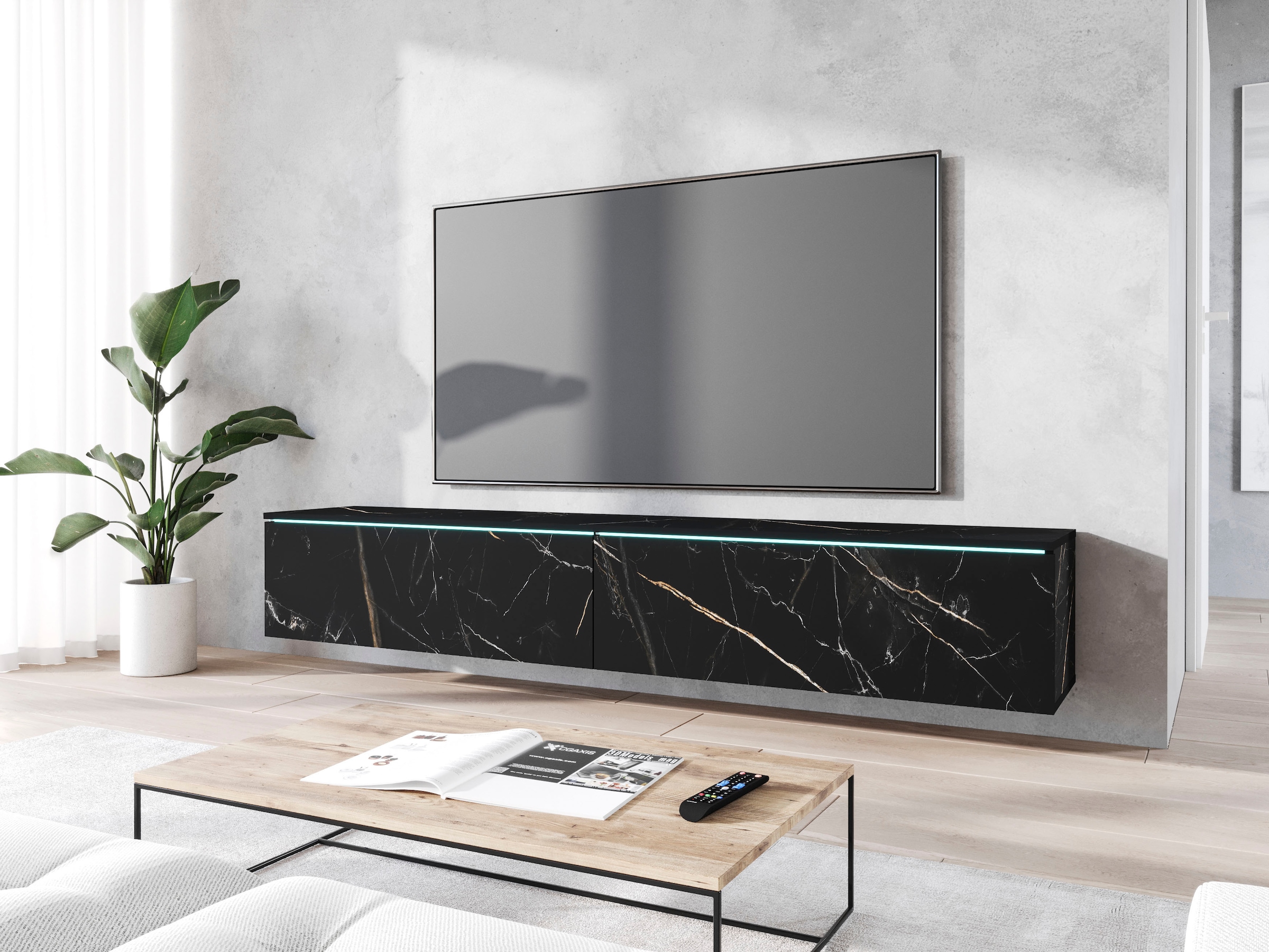 Home affaire Table basse »LOWBOARD VERA, wahlweise mit oder ohne Beleuchtung« Modernes griffloses TV-Board, 180 cm TV-Schrank, stehend und hängend