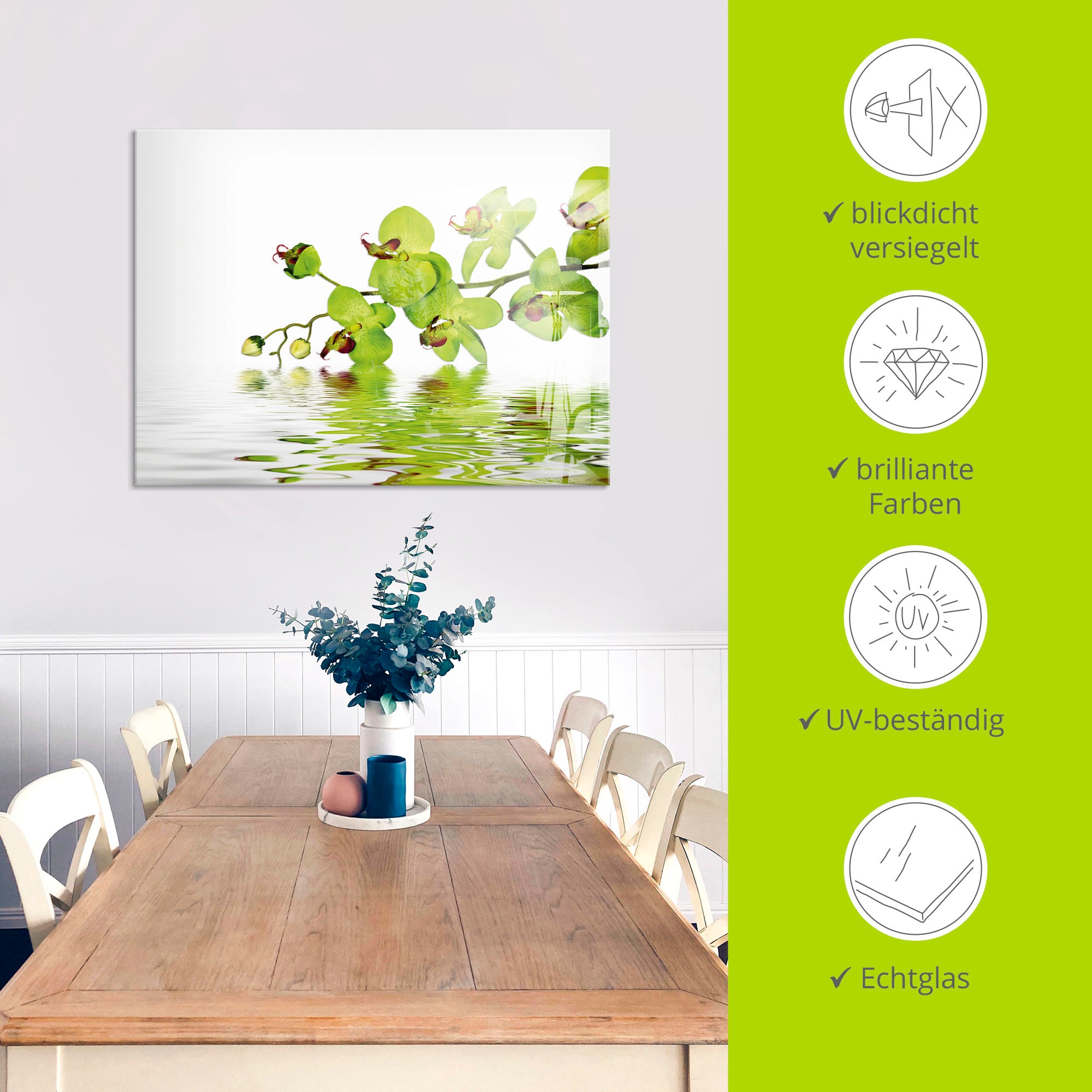 Artland Glasbild »Schöne Orchidee mit grünem Hintergrund«, Blumen, (1 St.), in verschiedenen Grössen