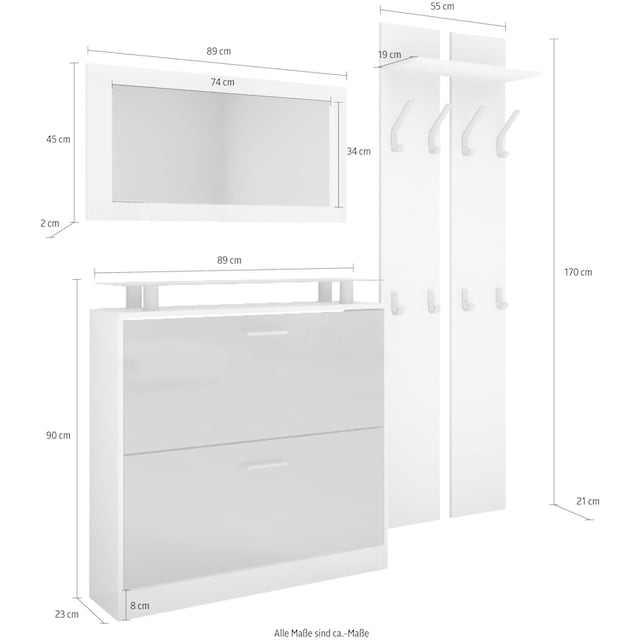 borchardt Möbel Garderoben-Set »Finn«, (Set, 3 St.), mit Glasablage günstig  kaufen | Garderoben-Sets