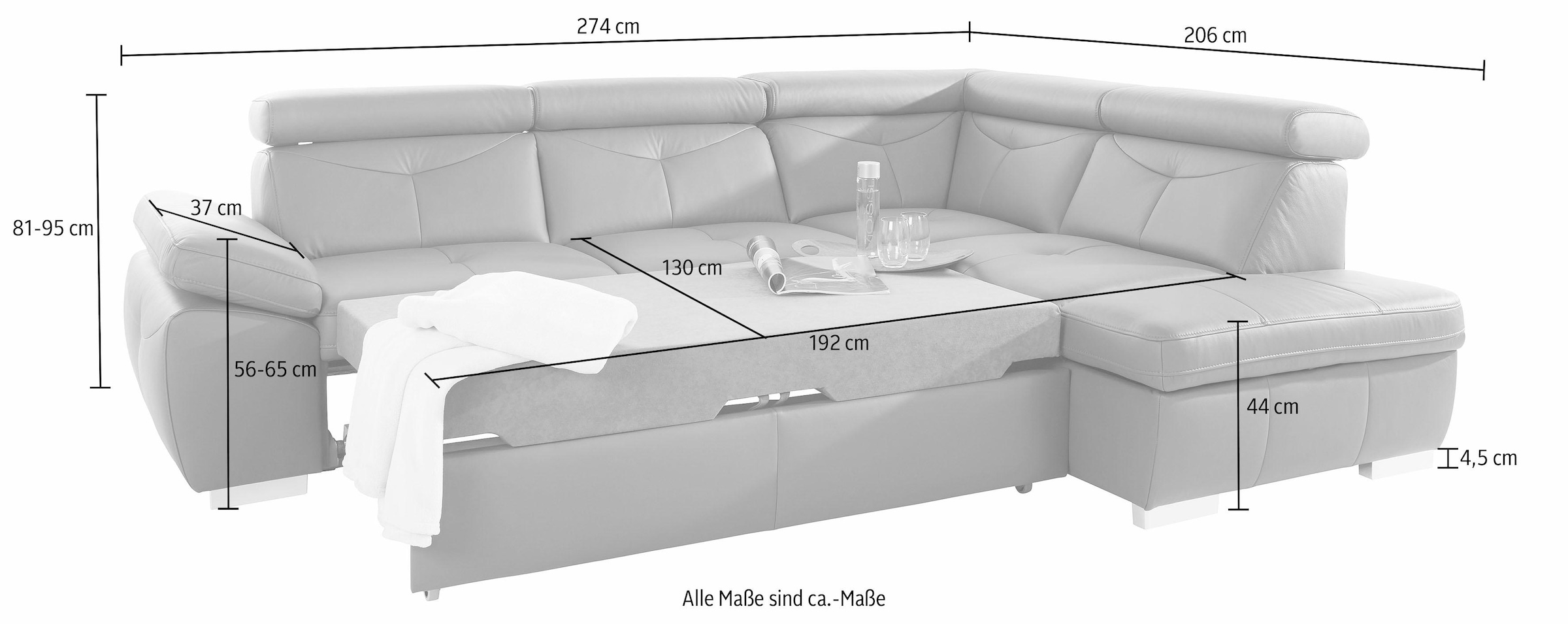 exxpo - sofa fashion Ecksofa »Spring, super bequem und komfortabel mit Armteil- und Kopfteilfunktion« wahlweise mit Bettfunktion und Bettkasten, L-Form