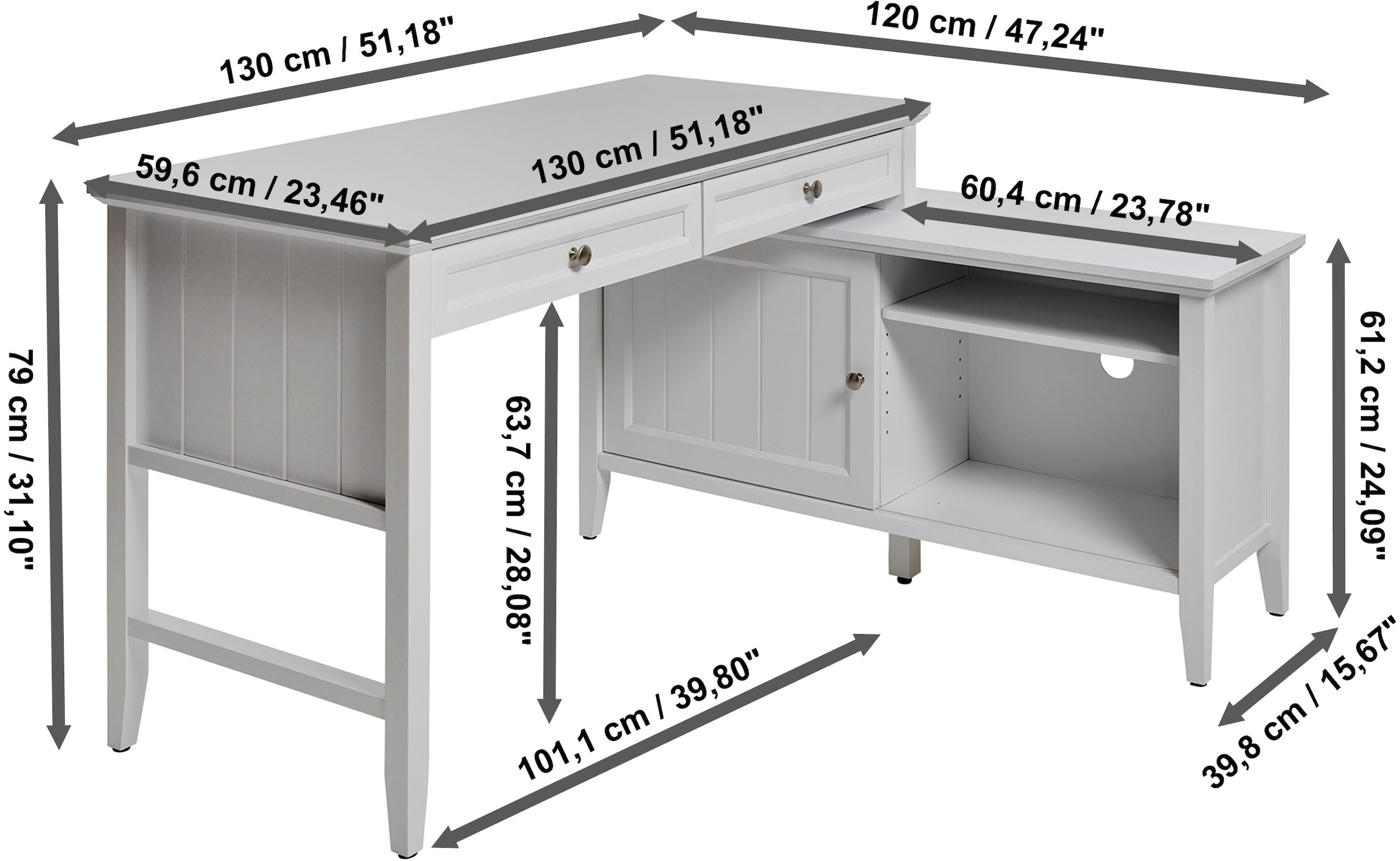 Jahnke Bureau d'angle »CLASSIC C 145 E« montage réversible, avec porte coulissante, dimensions 144,9 x 120 cm