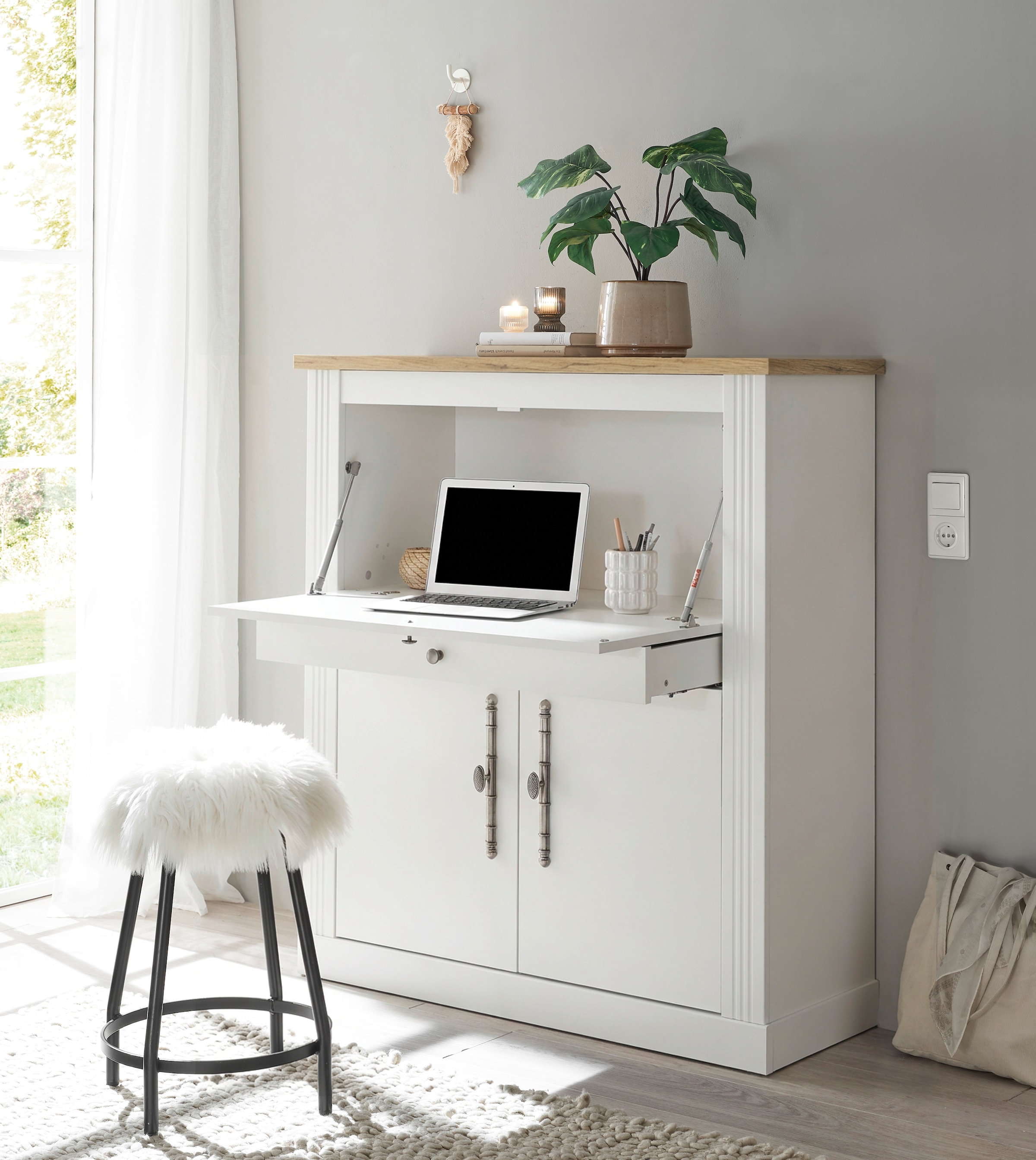 GOODproduct Sekretär »Westminster, PC-Schrank mit klappbarer Tischplatte, Schreibtisch« Home-Office-Schreibtisch, Monitor-/Laptopfach, mit Kabelkanal