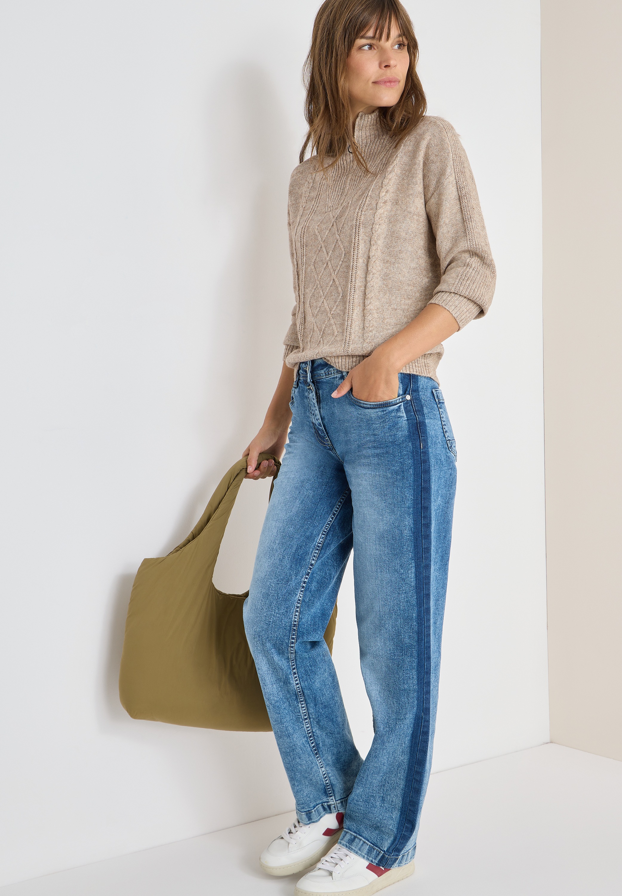 Cecil Strickpullover mit Troyerkragen und feinem Strickmuster