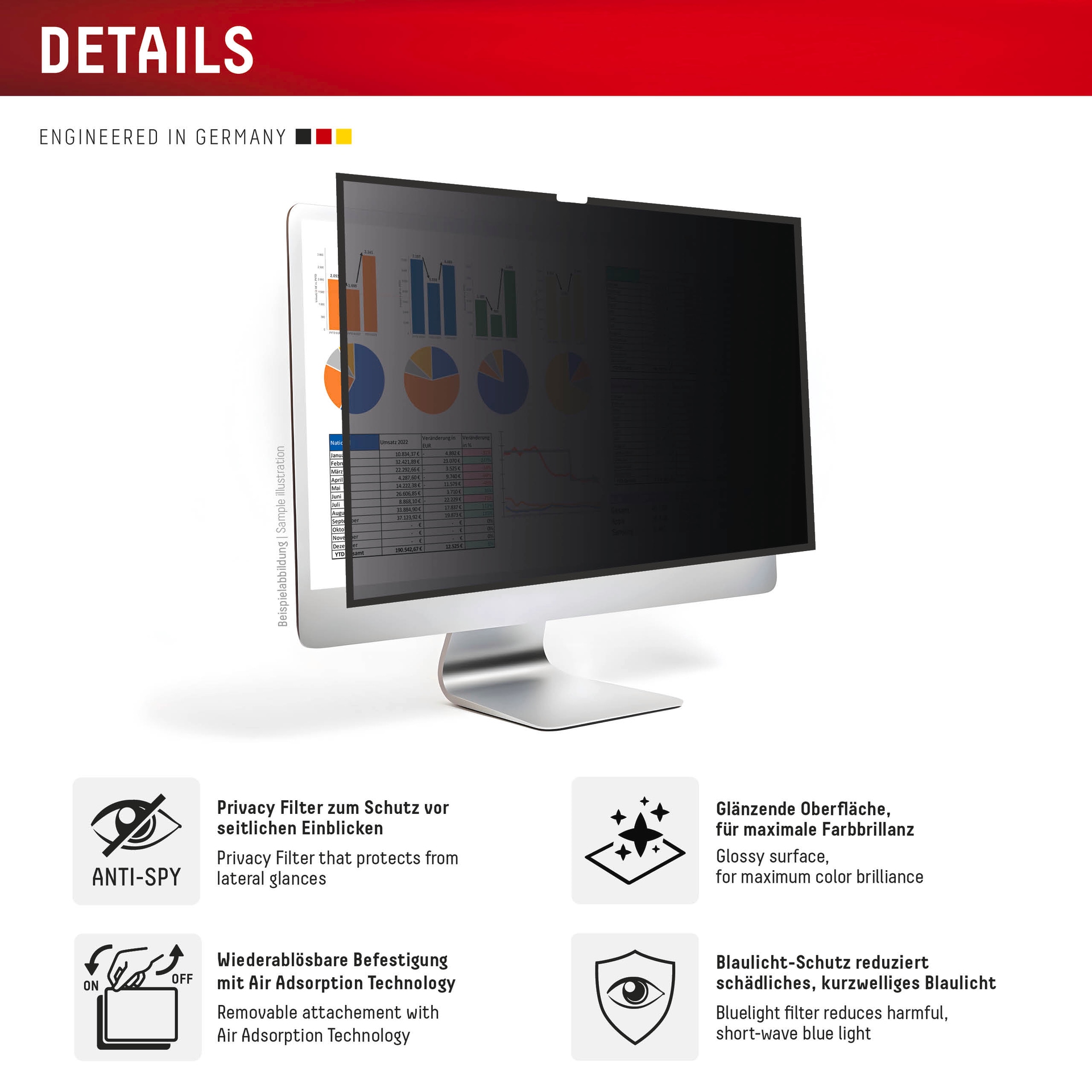 Displex Displayschutzfolie »Privacy Safe Blickschutzfilter« für Apple iMac 24 M1;Apple iMac 24 M3;Apple iMac 24 M4 Blickschutzfolie, Schutzfolie, Bildschirmschutz, kratz- & stossfest