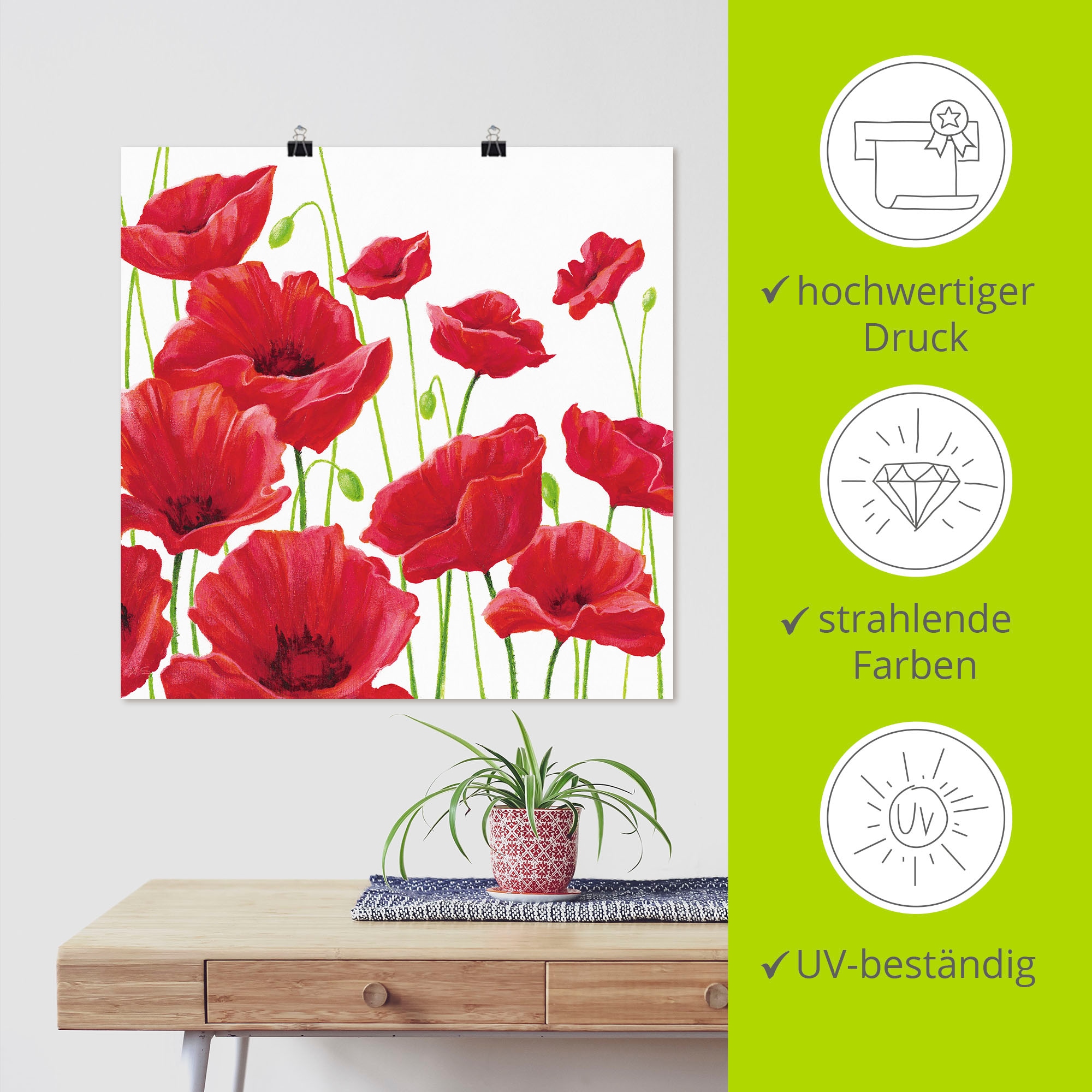 Artland Wandbild »Rote Mohnblumen I« Blumen 1 Stk. tlg. als Leinwandbild, Poster in verschied. Grössen