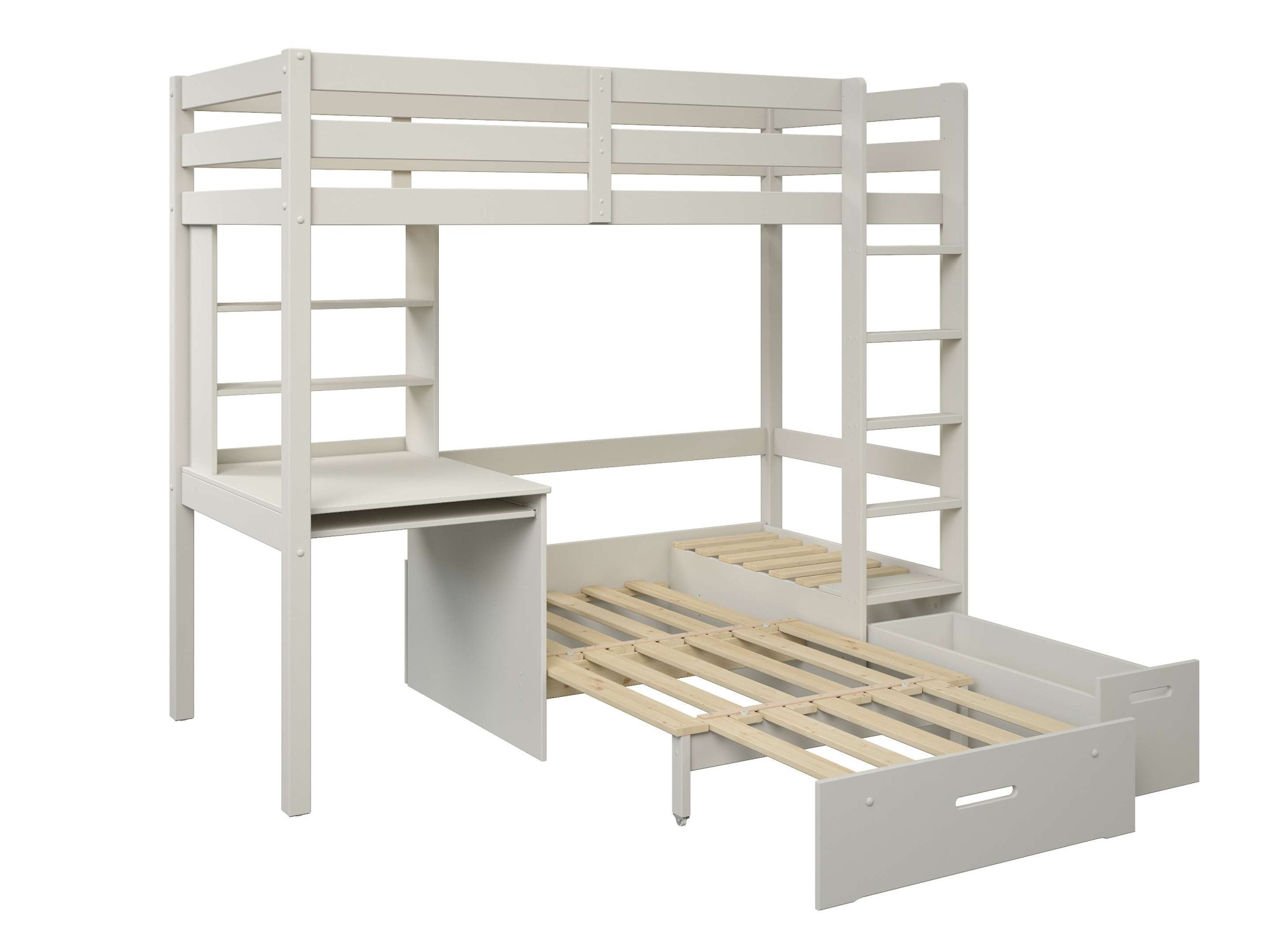 GOODproduct Etagenbett »HENNE' TOPSELLER! Hochbett, Ideal für kleine Räume, 2 Schlafplätze« zweiter Schlafplatz ausziehbar, B/H/T ca. 208/180/105cm,  mit Polsterauflagen, Schreibtisch, Stauraum, seitenverkehrt montierbar
