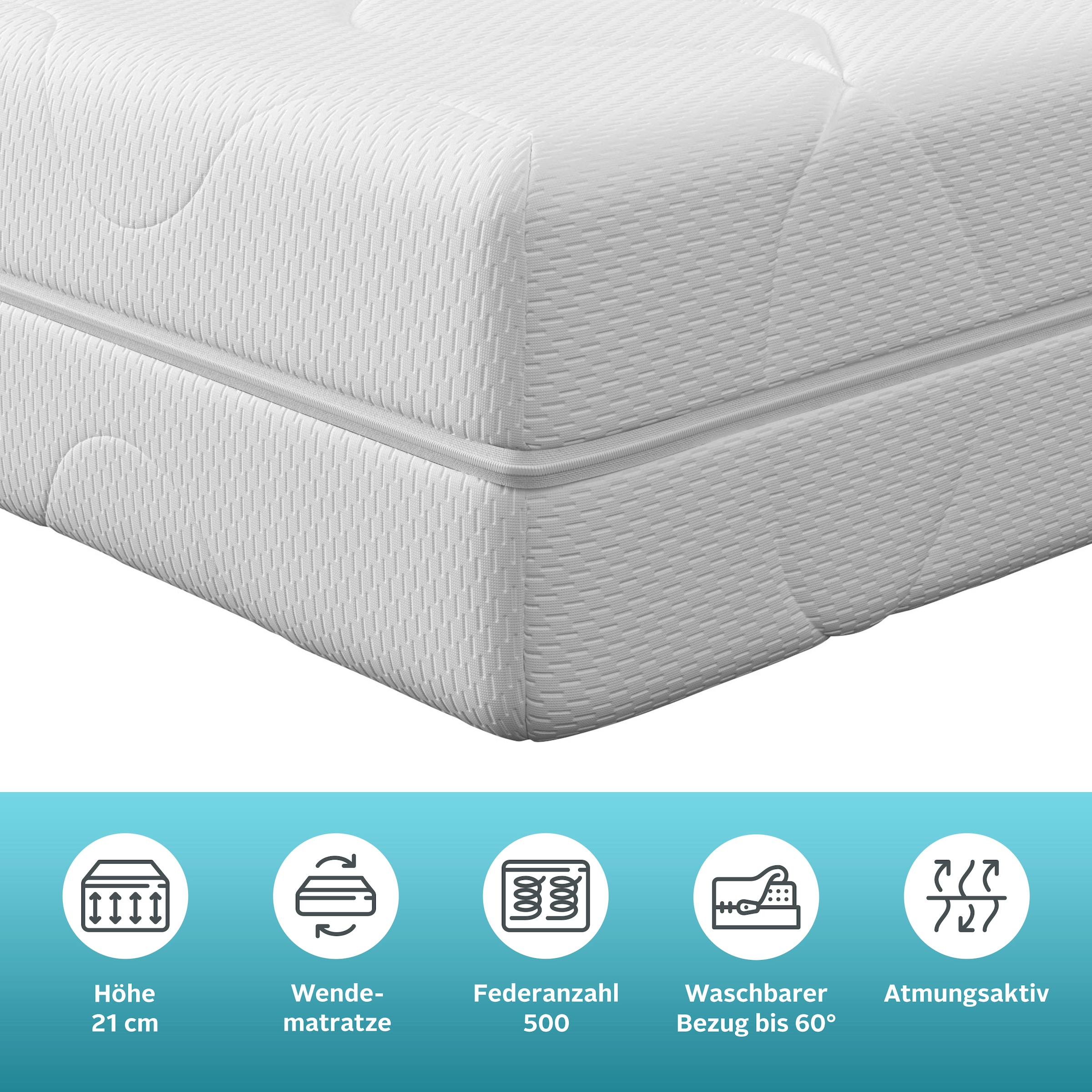 GOODproduct Taschenfederkernmatratze »Kirkja 7-Zonen Matratze 90x200 cm, 140x200 cm & weitere Grössen« 21 cm hoch 500 Federn 1 Stk. tlg. Matratzen H2 / H3, ergonomisch, atmungsaktiv
