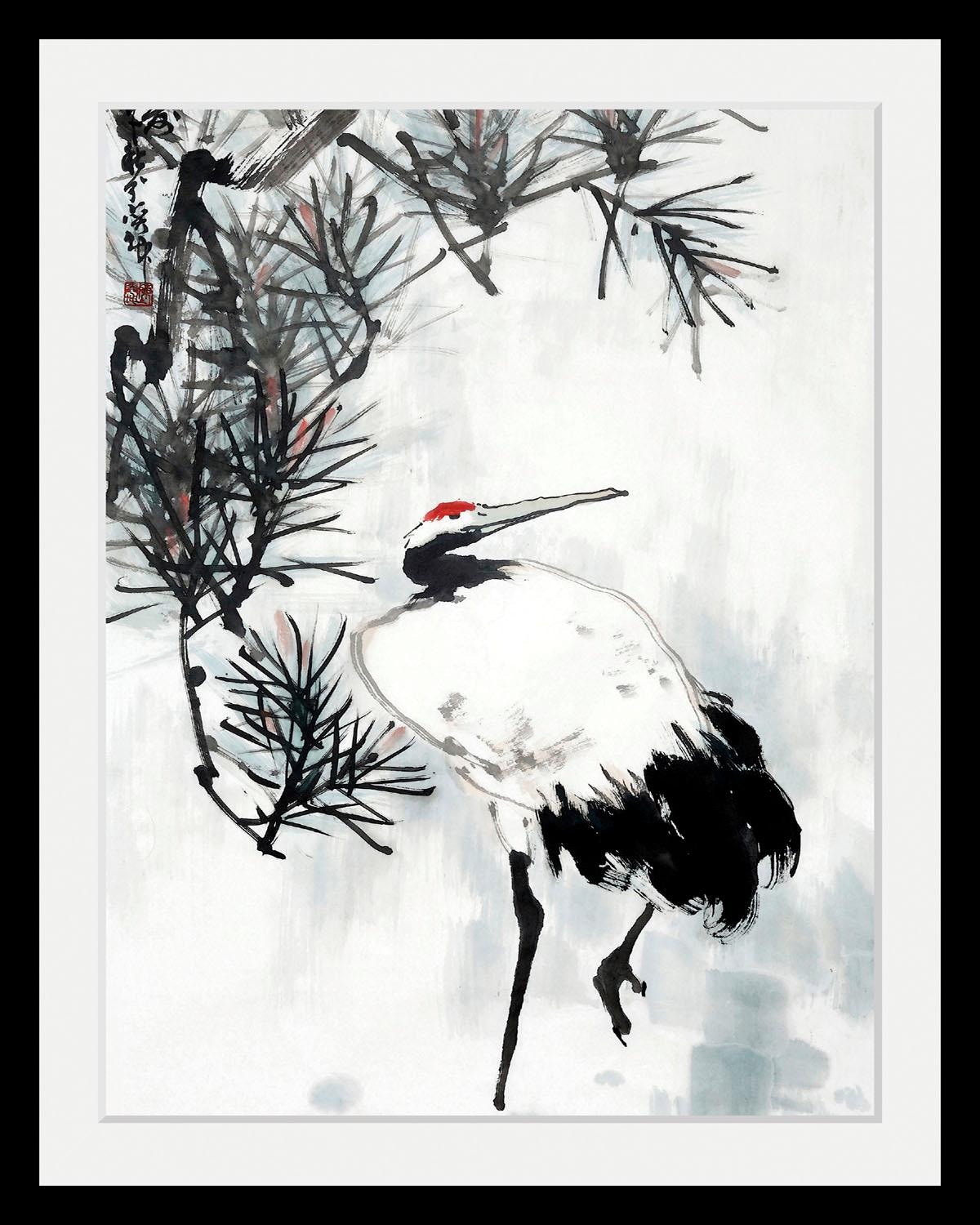 Image of queence Bild "Kranich" Blumen Blumenbilder Pflanzen Pflanzenbilder Tiere Vogelbilder Vögel HD Premium Poster-Druck inkl. Holzrahmen
