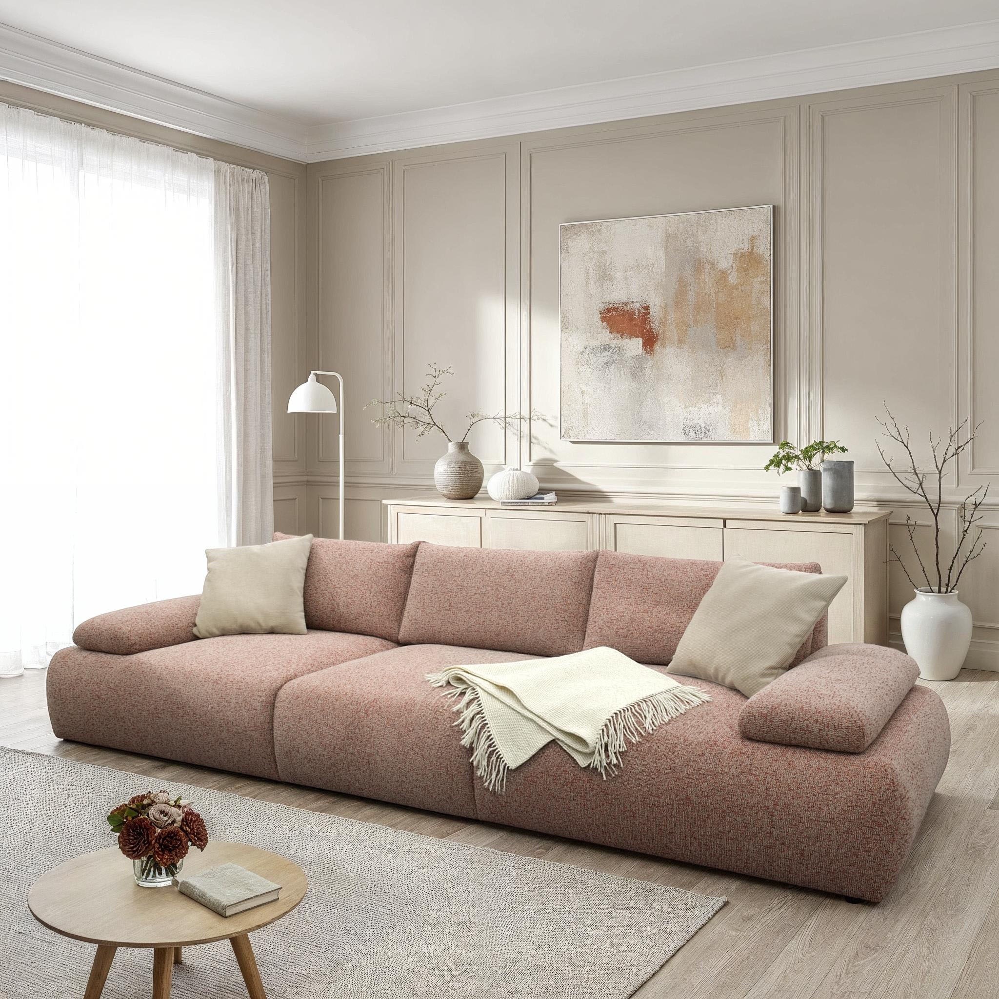 DOMO collection Big-Sofa »800016 Megasofa Breite 324cm, Federkern, inkl. Armlehnenverstellung«, (3 St.), moderner Strukturstoff aus 95% Polyester und 5% Baumwolle