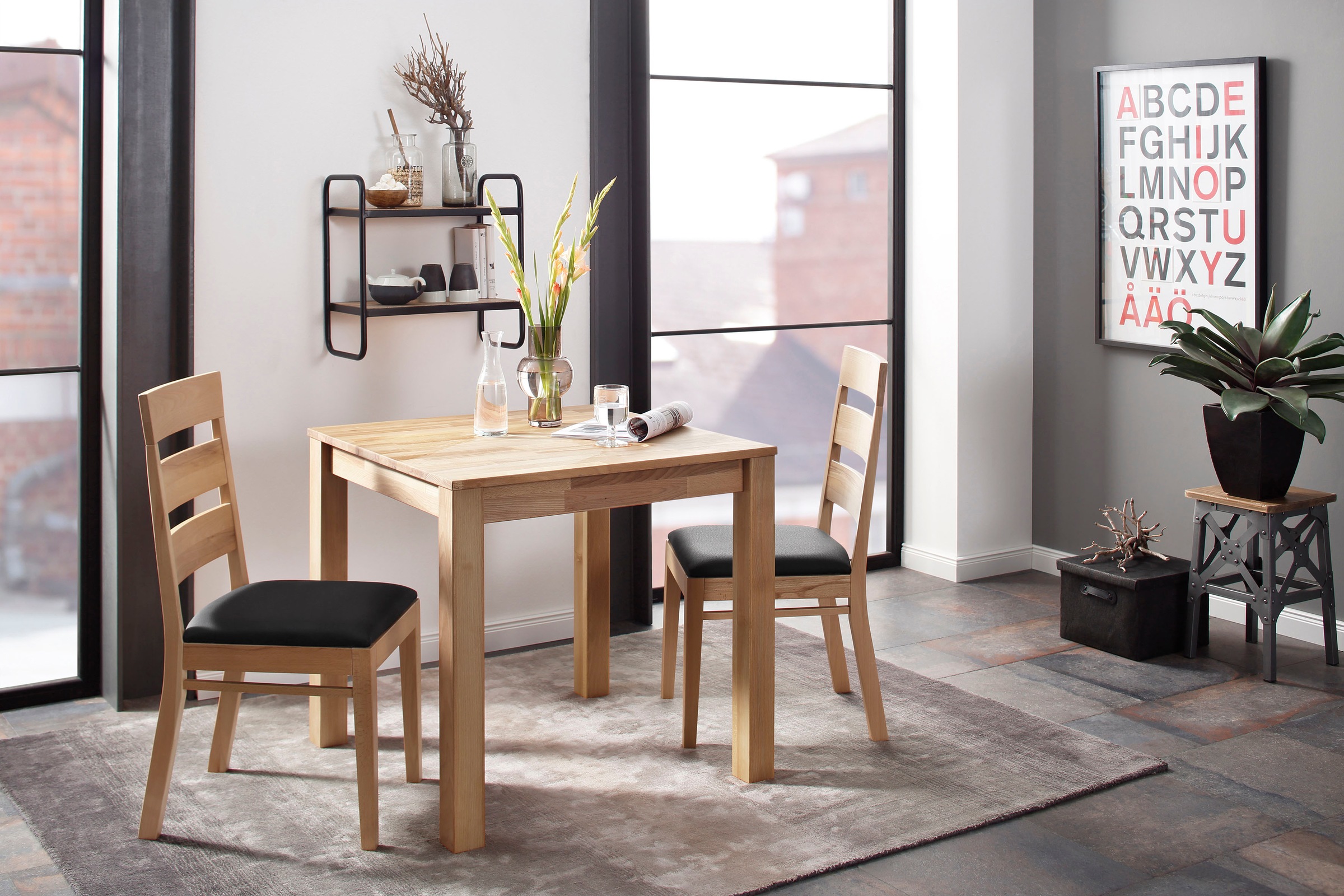 Image of Home affaire Essgruppe »Soeren 1«, (Set, 3 tlg., Tisch 80 x 80, 2 Stühle, Polstersitz), aus Massivholz bei Ackermann Versand Schweiz