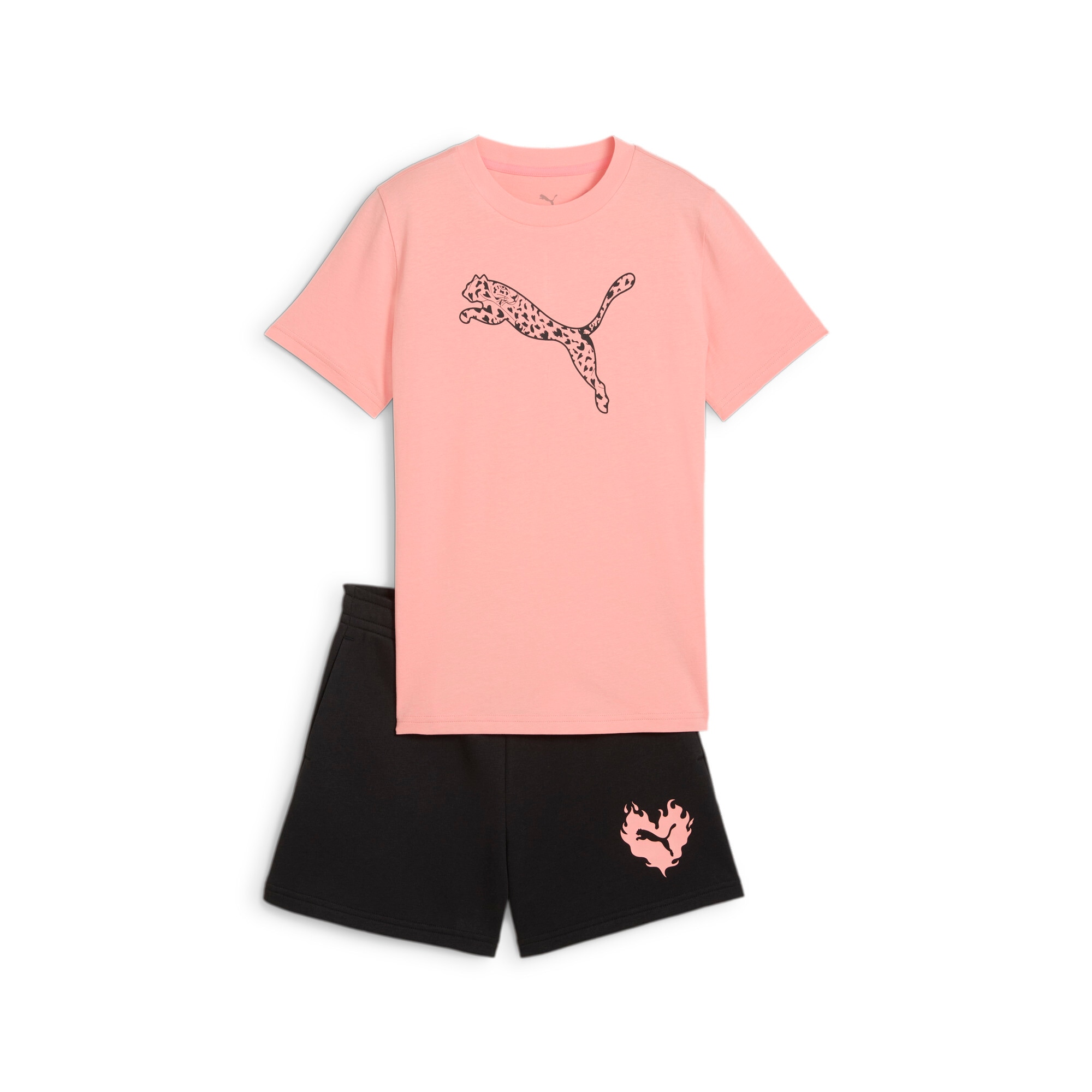 PUMA Trainingsanzug »FLAMING LOVE TEE AND SHORTS SET G«, (2 tlg.)