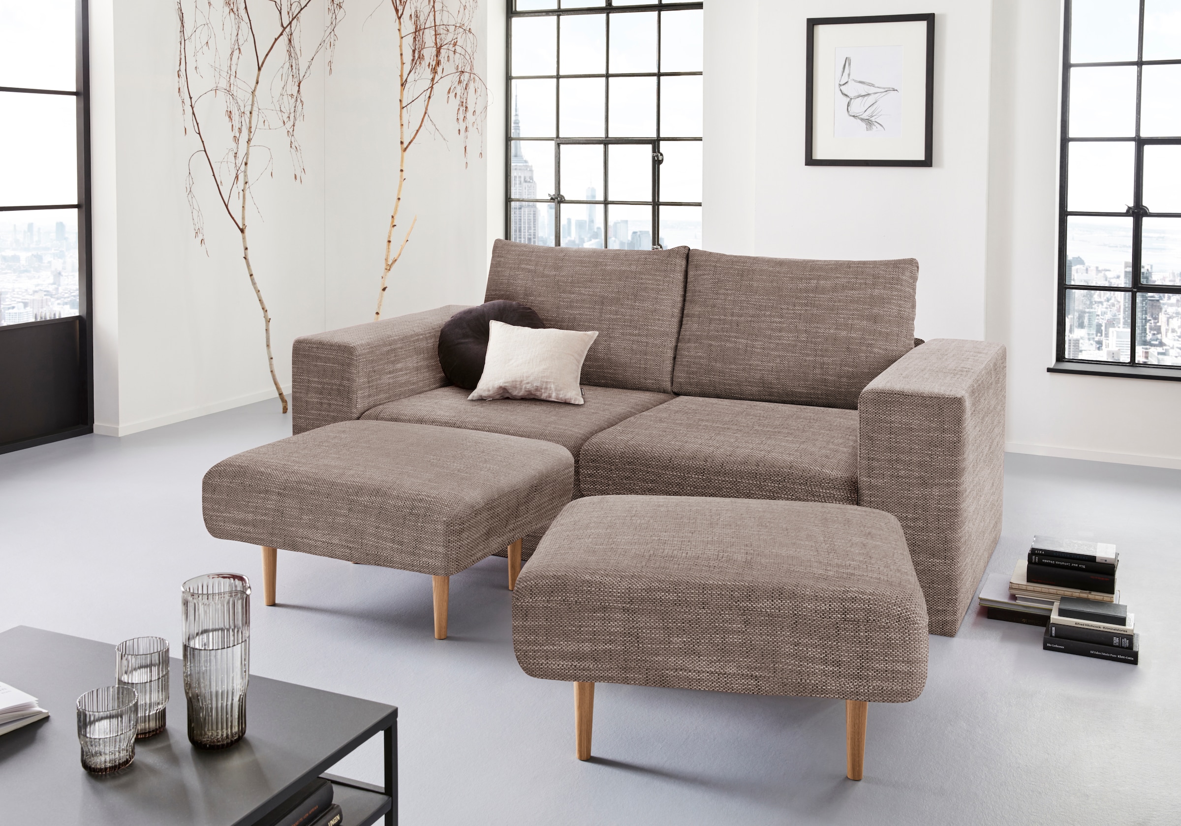 3-Sitzer »Looksv«, Verwandlungssofa: aus Sofa wird Sofa mit 2 Hockern