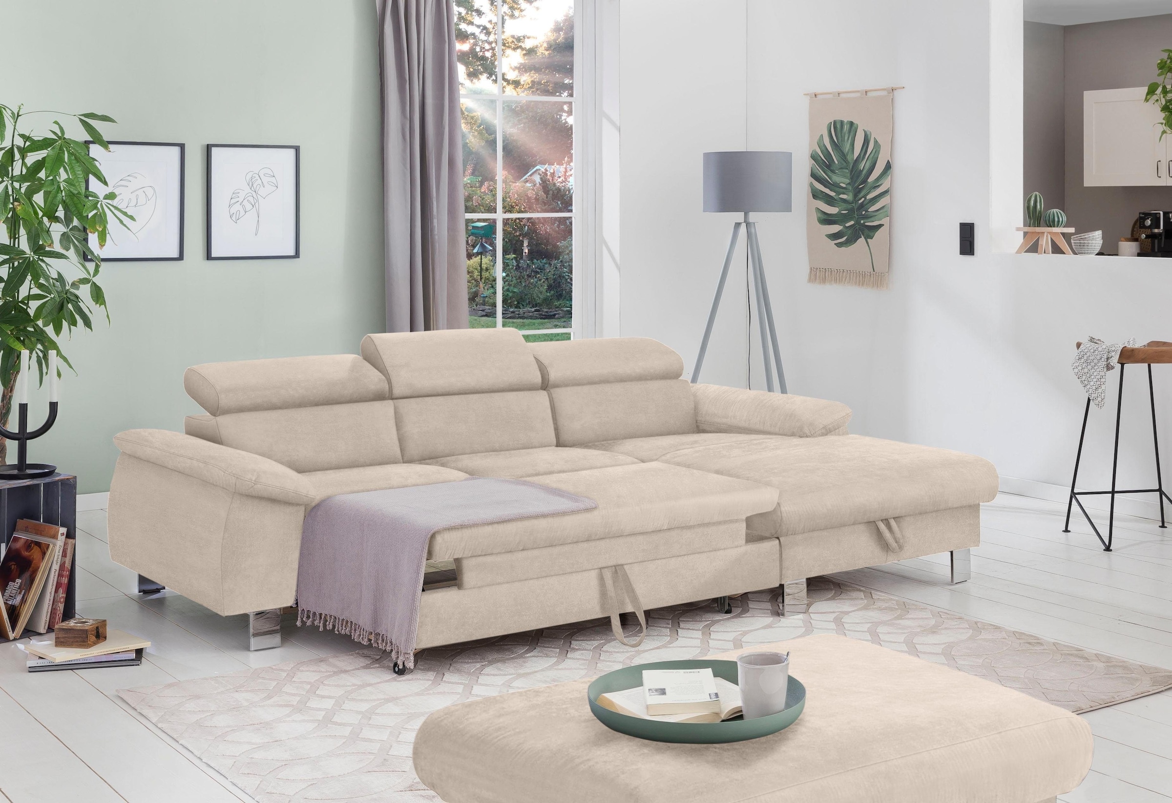 COTTA Polstergarnitur »Komaris L-Form«, (Set), Set bestehend aus: Ecksofa mit Kopfteilverstellung & Hocker