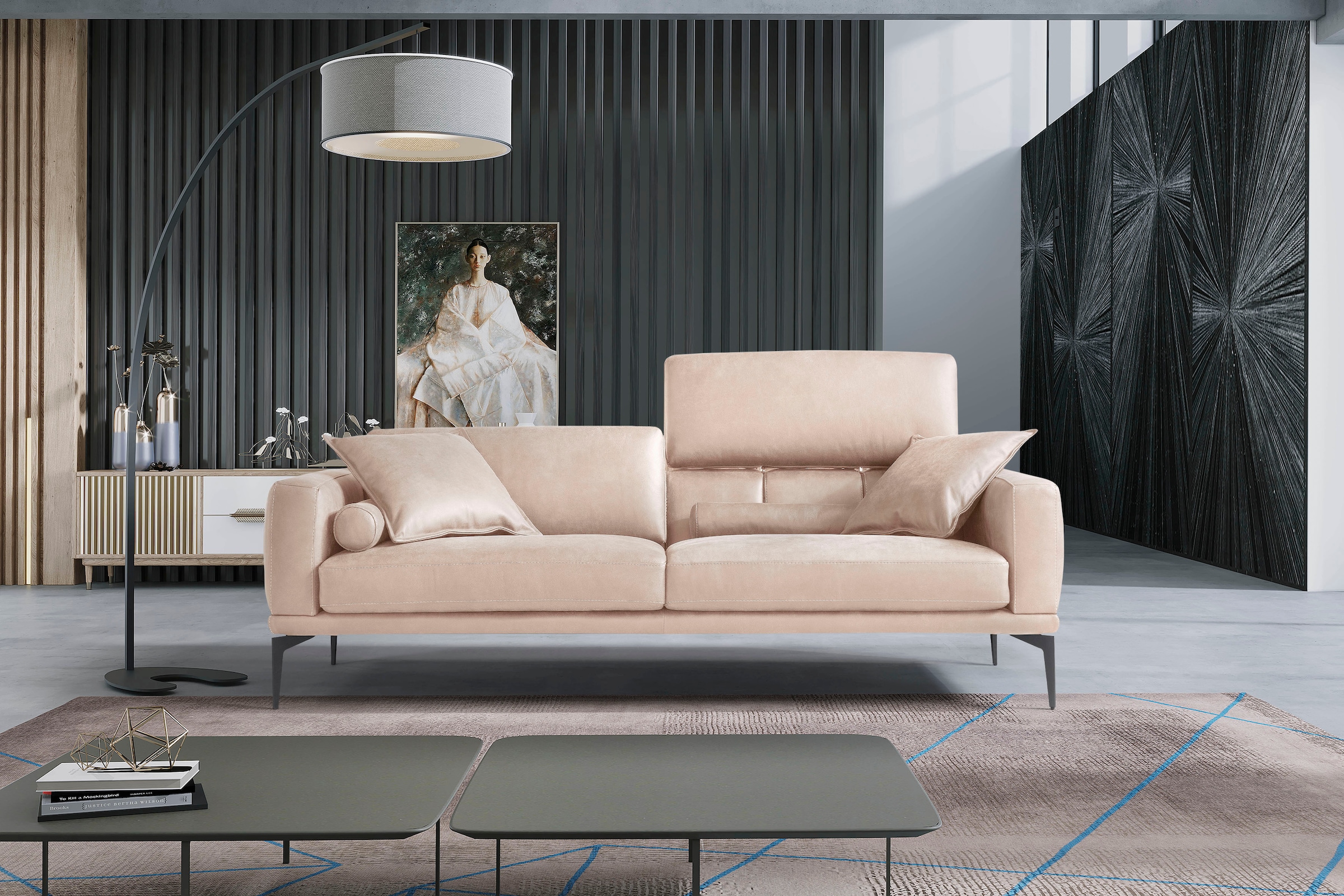 Egoitaliano 2,5-Sitzer »Masu, Designsofa mit erstklassigem Sitzkomfort« inkl. 2 Kissenrollen, Rückenelemente manuell verstellbar, Metallfüsse