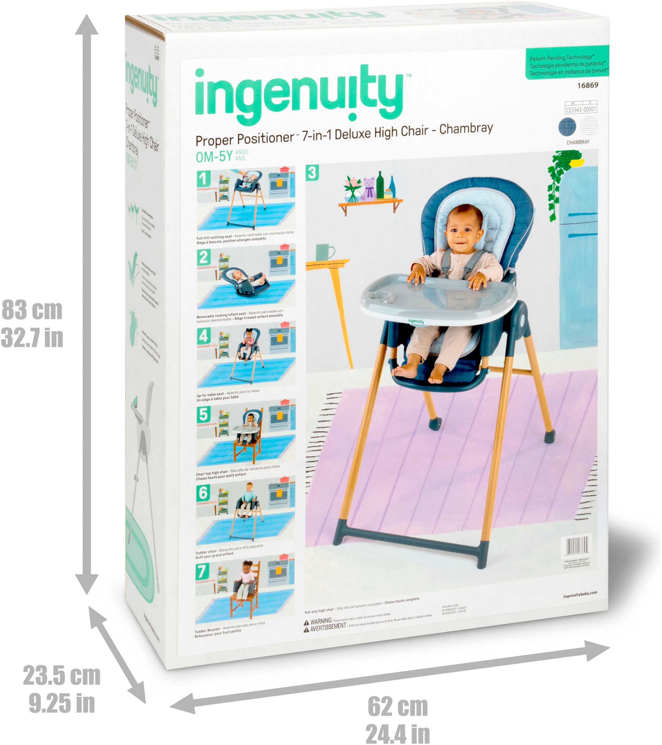 ingenuity Hochstuhl »Proper Positioner™ 7-in-1 Deluxe High Chair - Chambray« ()