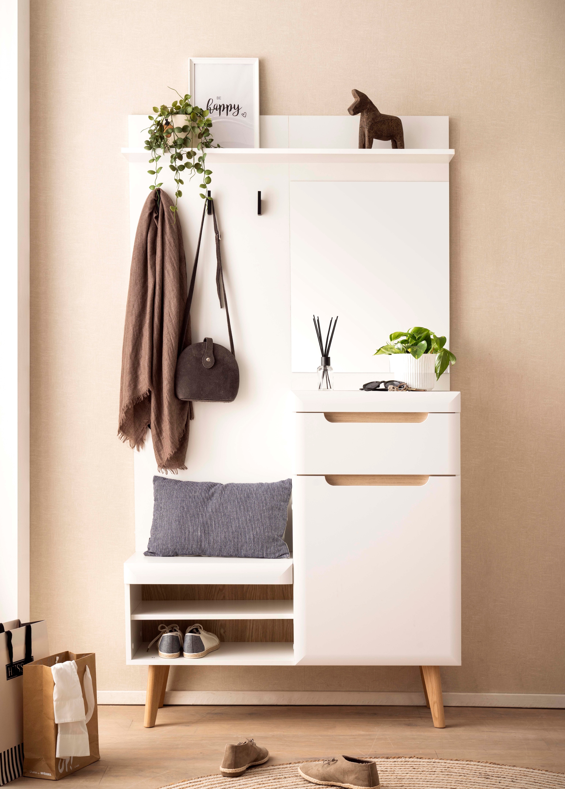 Home affaire Kompaktgarderobe »Torge, Garderobe mit Stauraum, Garderobenschrank im Scandic Design«, in zwei Farben, viel Stauraum, 107 cm breit, für kleine Räume geeignet