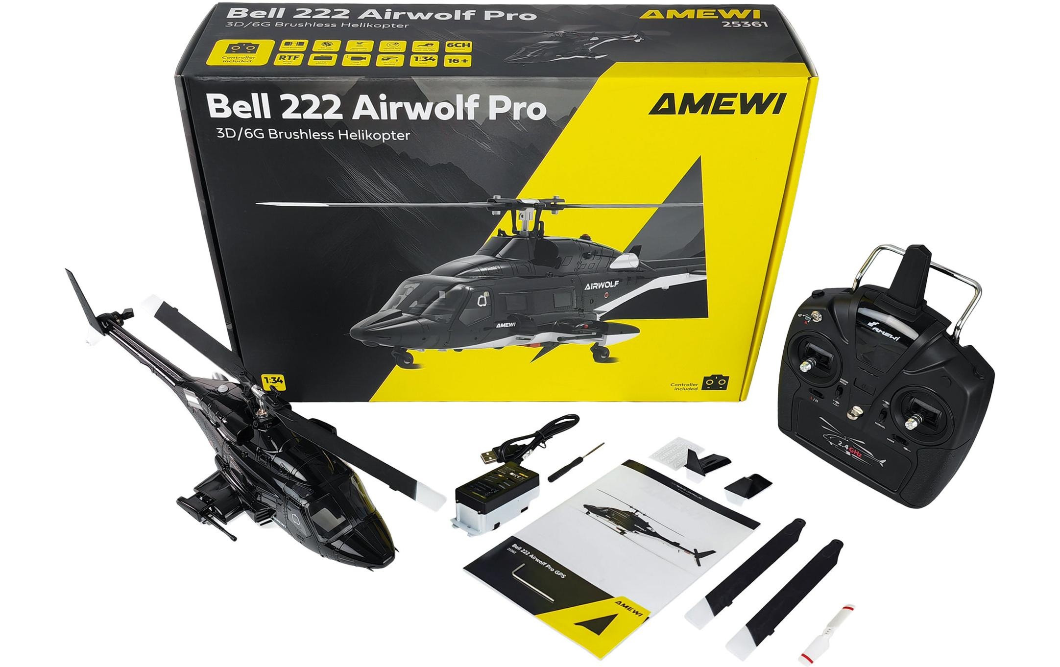 Amewi Hélicoptère RC »Bell 222 Airwolf Pro 6-Kanal 3D/6G RTF«