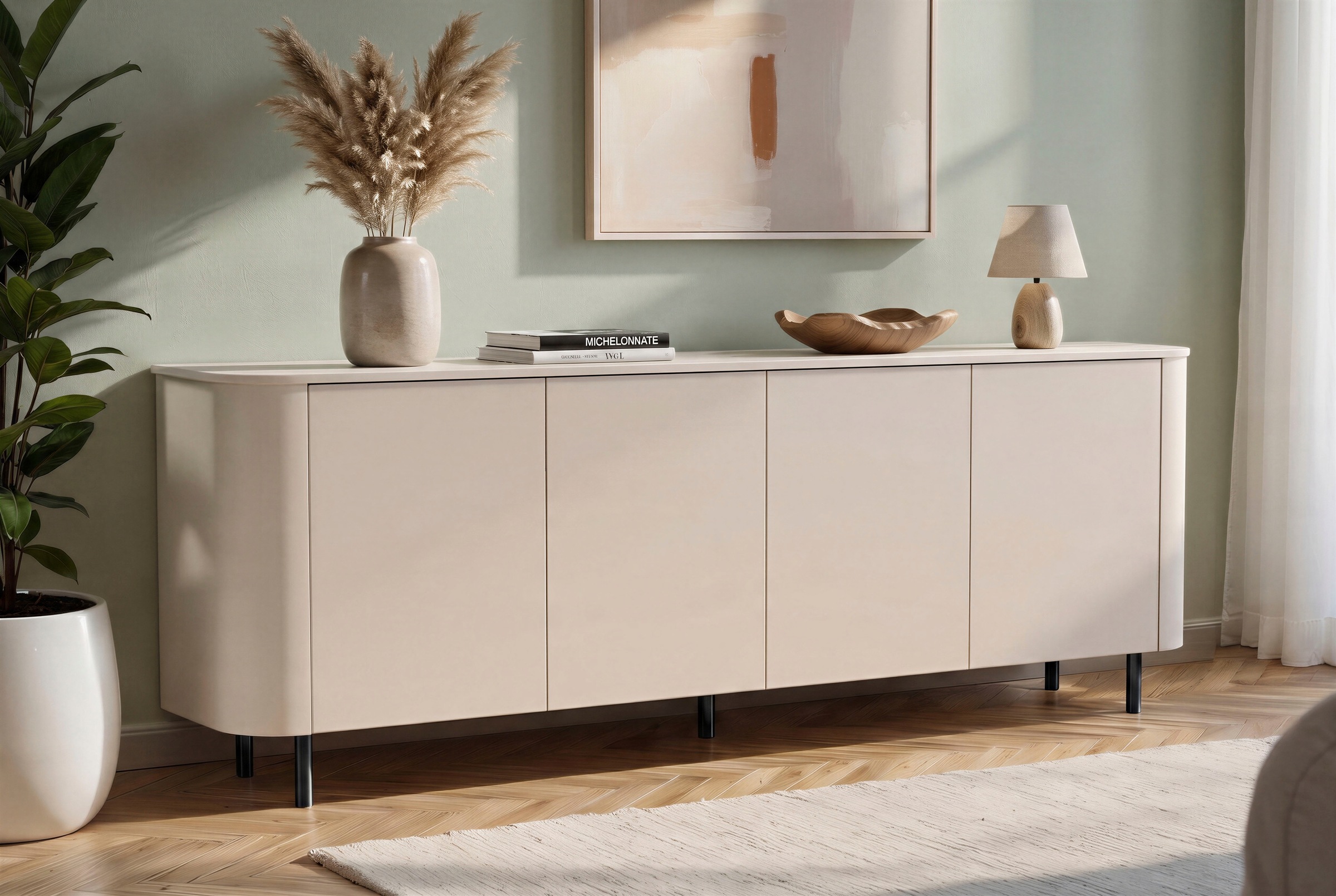 Image of GOODproduct Sideboard "Lido, Breite 230 cm mit 4 Türen" Formgebogenes MDF, Stirnseiten mit Rundung, Push-to-open, Metallfüsse