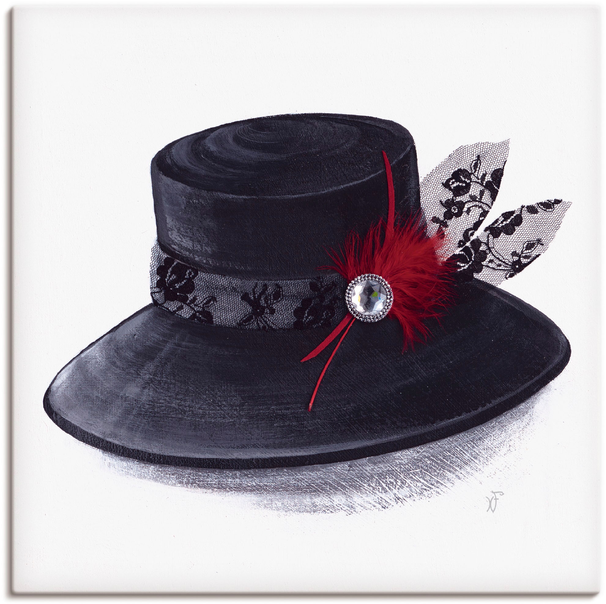 Artland Leinwandbild "Hut mit Diamant" Mode 1 Stk. tlg. auf Holzrahmen gespannt