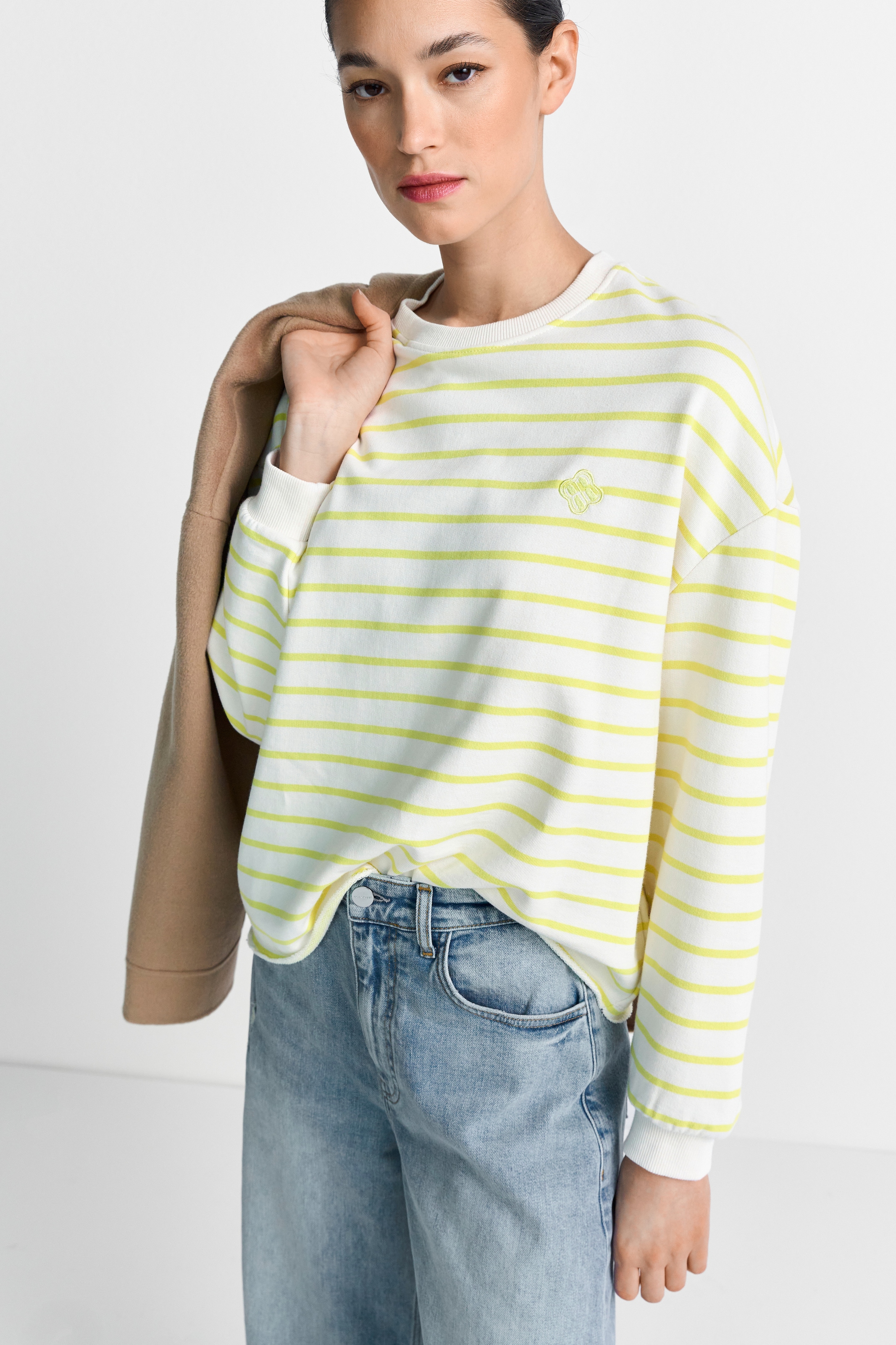 Image of RICHROYAL Sweatshirt, Offener Umschlagsaum, geringelt, gerade Form