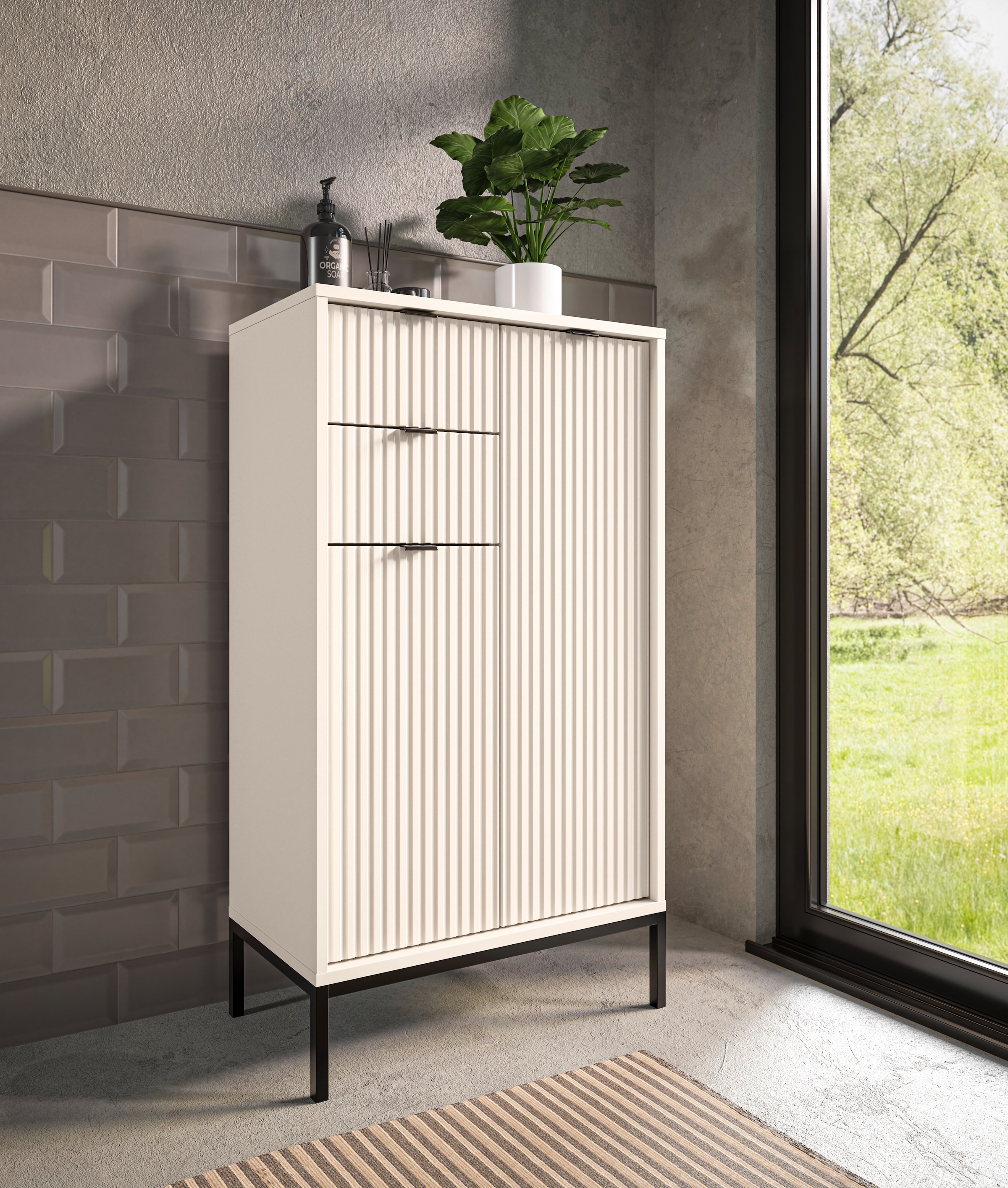 BASIC by Balculina »Lucera Midischrank, Badezimmerschrank BxHxT 60x106x32« 1 cuis tlg. largeur 60 cm, porte montable à gauche/droite
