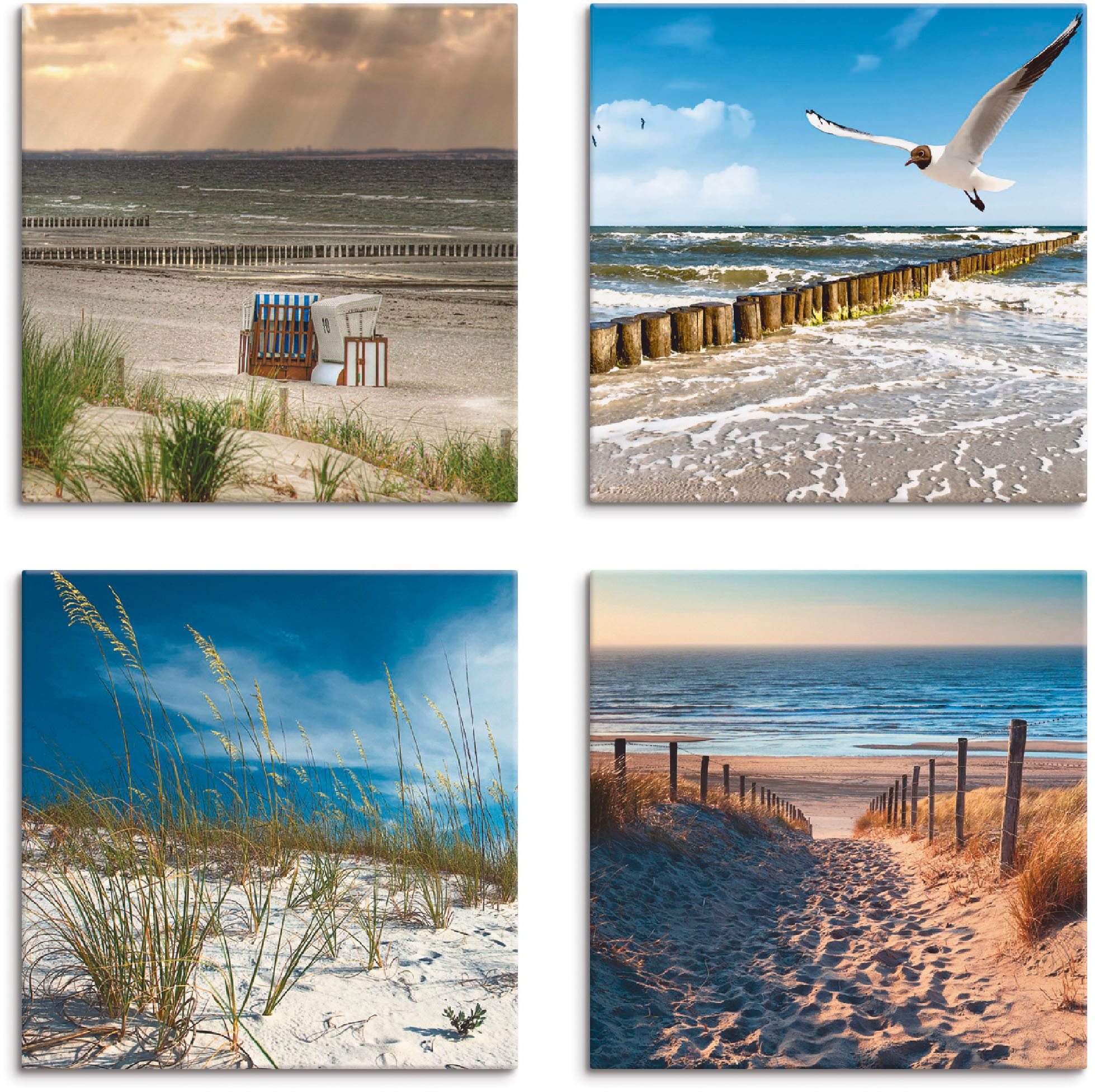 Image of Artland Leinwandbild "Einsamer Strand Ostsee Sanddüne Gräser" Strand 4 Stk. tlg. 4er Set, verschiedene Grössen