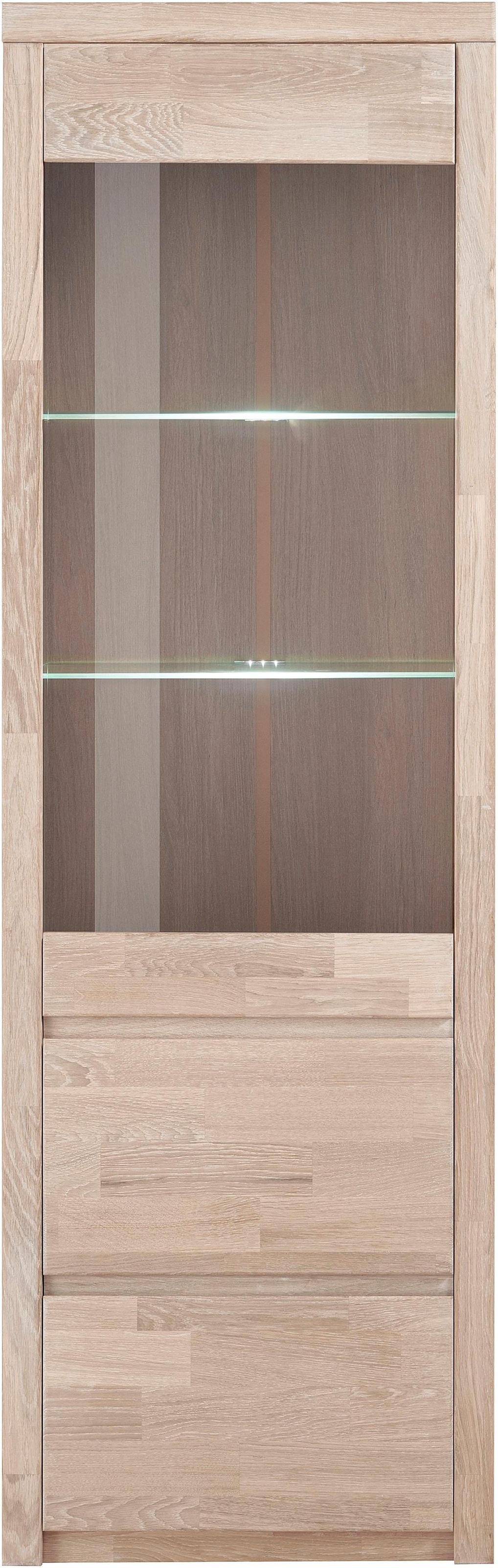 Image of GOODproduct Vitrine "SILKEBORG75, Tür mit Glaseinsatz, Türanschlag wechselbar rechts/links." B/T/H:60/35/190cm, Eiche weiss gekalkt teilmassiv,5 Fächer, Griffmulden