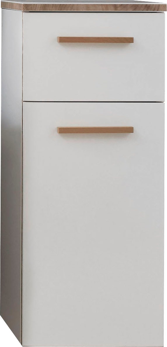 Image of Saphir Unterschrank "Quickset 931 Badschrank in Weiss Glanz, 1 Tür, 1 Schublade, 30 cm breit" Badezimmer-Unterschrank inkl. Türdämpfer, Holzgriff Eiche