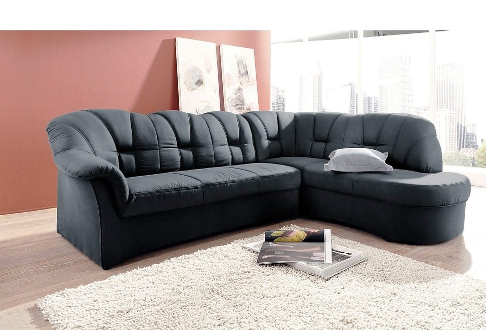 Image of DOMO collection Ecksofa "Papenburg, zeitlose Rückensteppung, elegante Armlehne, L-Form" mit Ottomane, wahlweise mit Bettfunktion