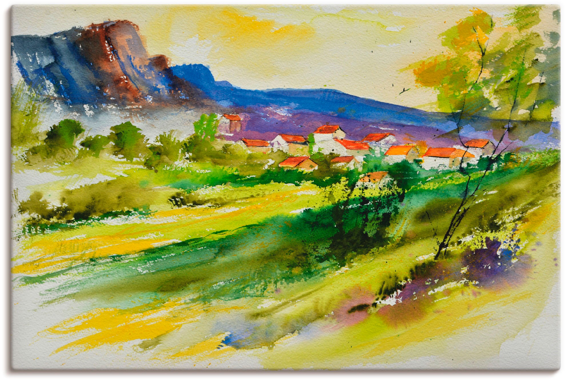 Image of Artland Wandbild »Landschaft und Wohnhäuser«, Wiesen & Bäume, (1 St.), in vielen Grössen & Produktarten - Alubild / Outdoorbild für den Aussenbereich, Leinwandbild, Poster, Wandaufkleber / Wandtattoo auch für Badezimmer geeignet bei Ackermann Versand Schw