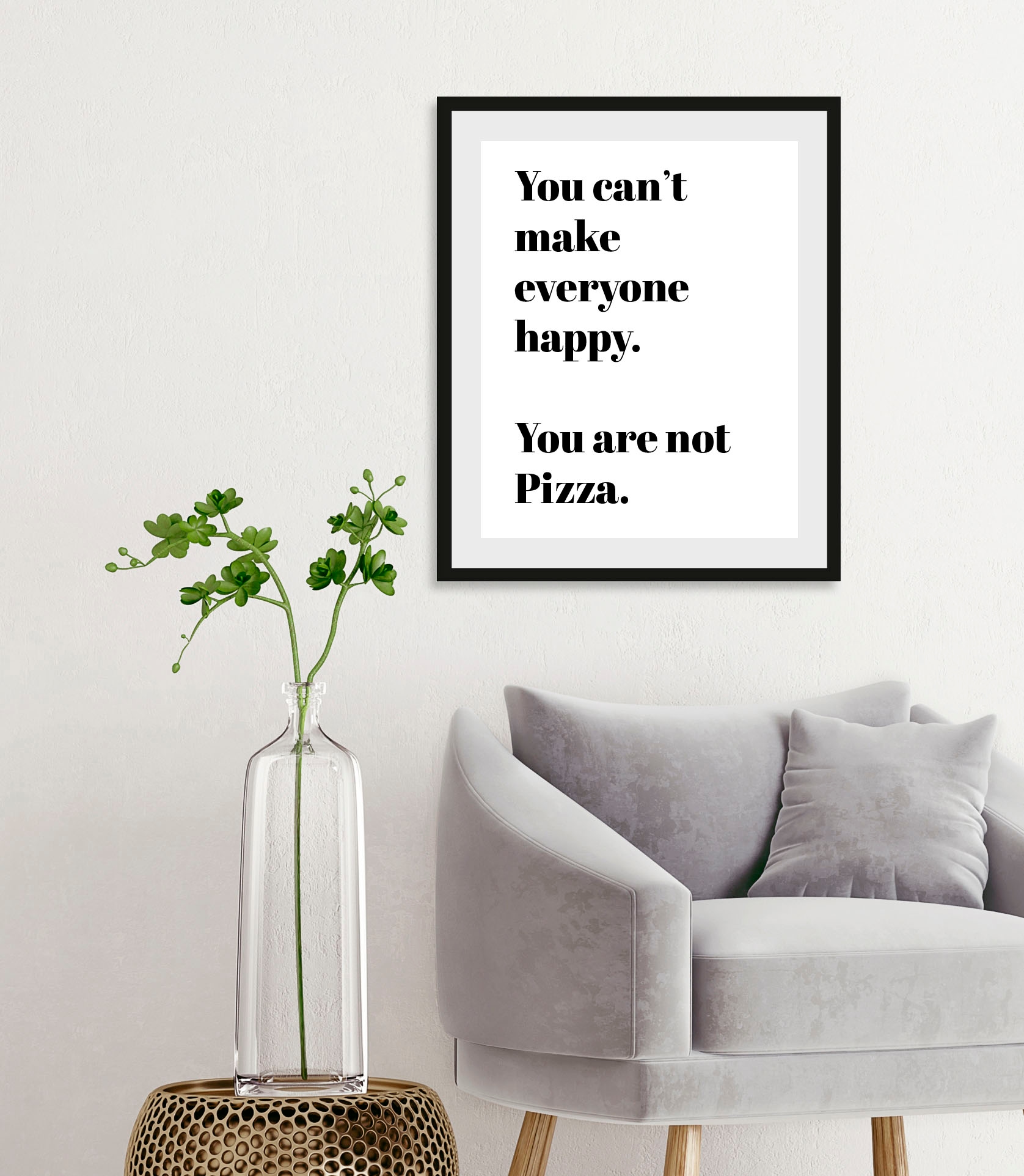 Image of queence Bild "You are not Pizza" Humor Schriftzug Schriftzüge Schwarz-Weiss Sprüche & Texte 1 Stk. tlg. gerahmt