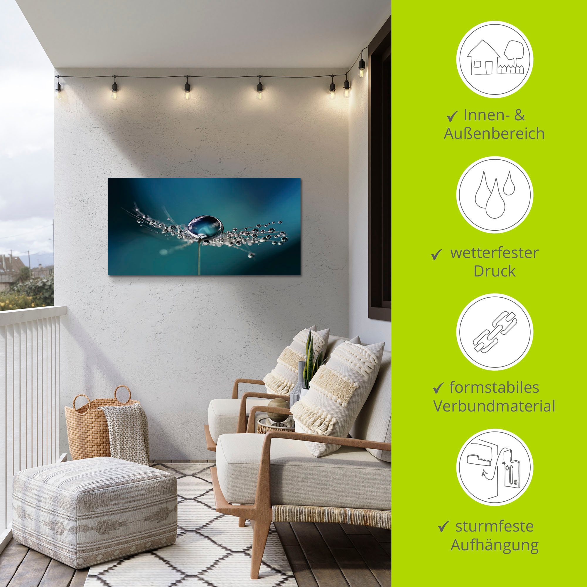 Artland Wandbild »Pusteblume Tautropfen blau«, Blumenbilder, (1 St.), als Alubild, Outdoorbild, Leinwandbild in verschied. Grössen