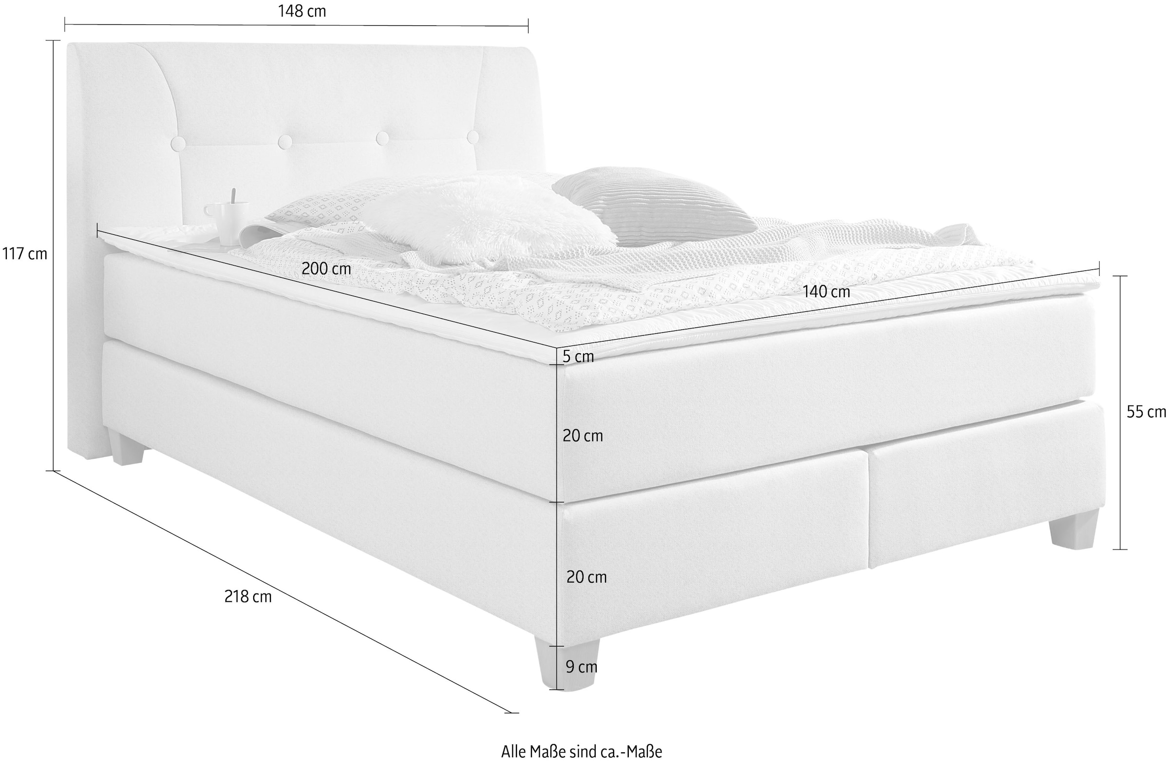Home affaire Boxspringbett »Calloway«, inkl. Topper, XXL-Ausführung, in 4 Farben, 5 Breiten, 3 Matratzenarten