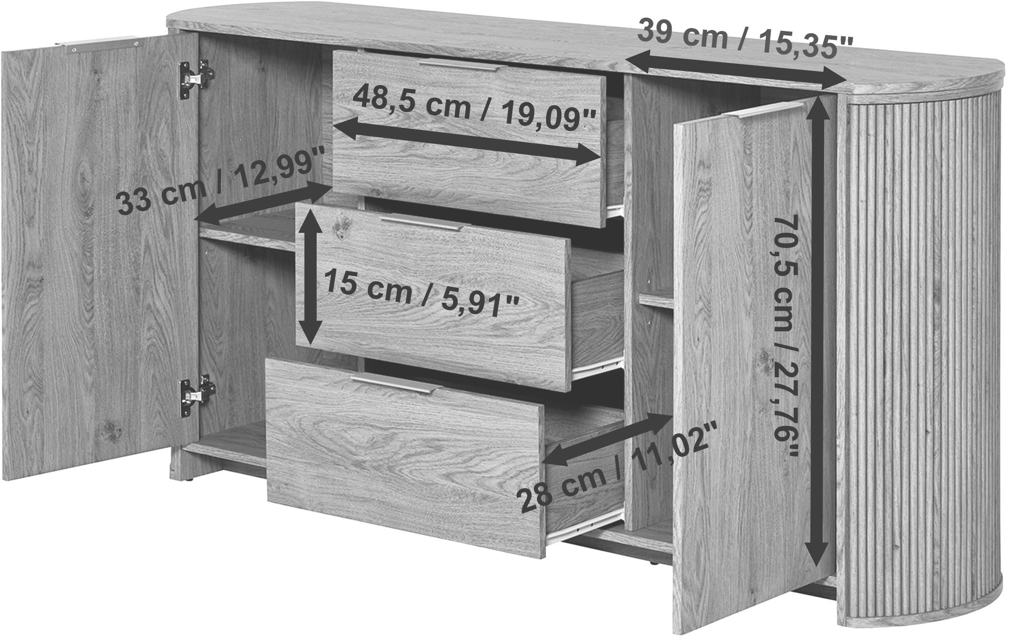 Jahnke Tableau TV »MOON TV 175« 1 cuis tlg. buffet, 2 portes & 3 tiroirs, arrondi, largeur env. 160 cm