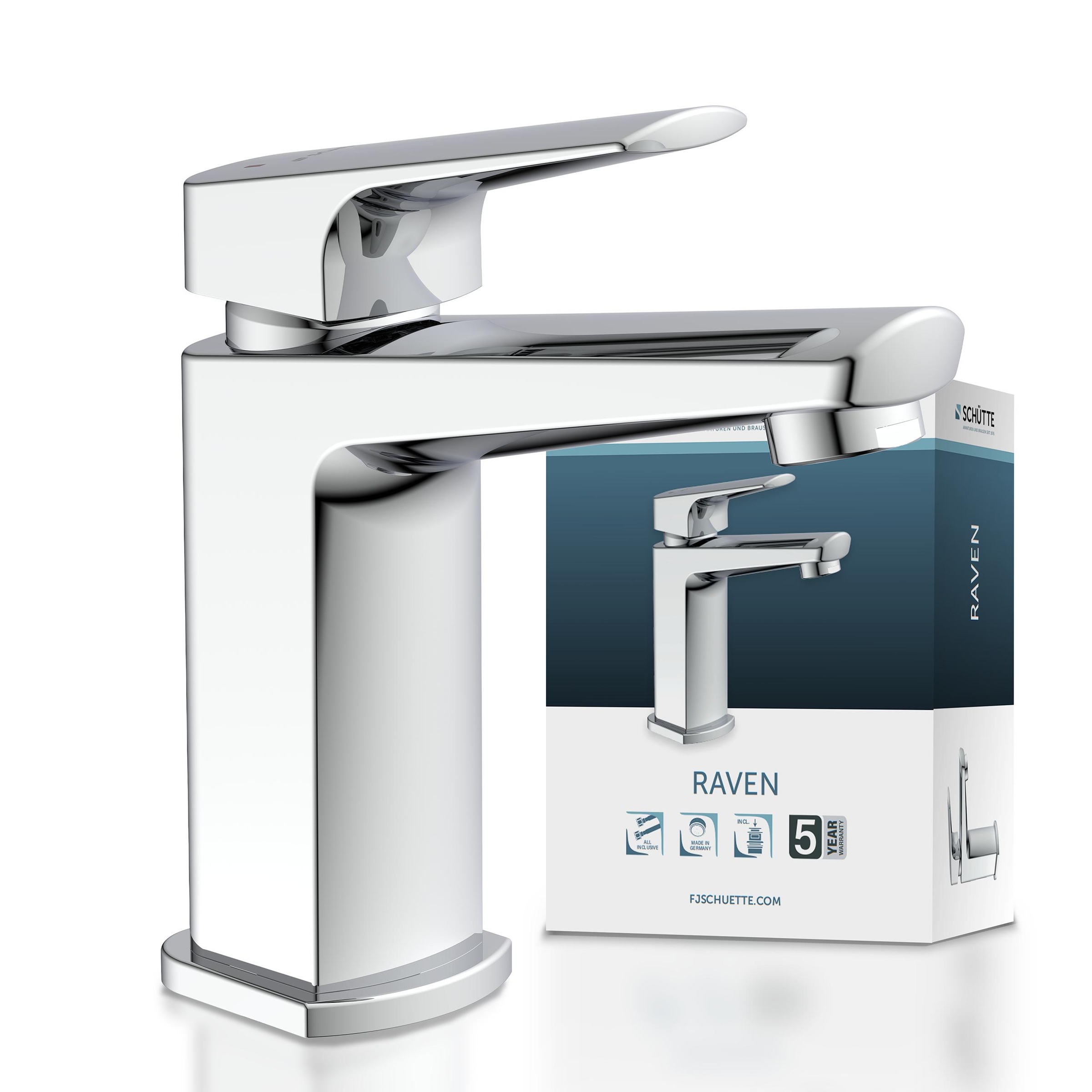 Image of Schütte Waschtischarmatur "RAVEN" Wasserhahn mit Ablaufgarnitur, Mischbatterie mit Pop Up Abflussstopfen