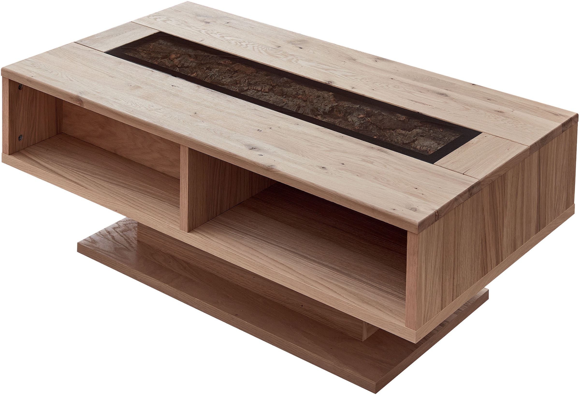 Image of Wohnconcept Couchtisch "Donna Couchtisch, 115x43x65 (BxHxT)" 1 Stk. tlg. Massivholz, Absetzung Echtkork gerundet, 4 offene Fächer